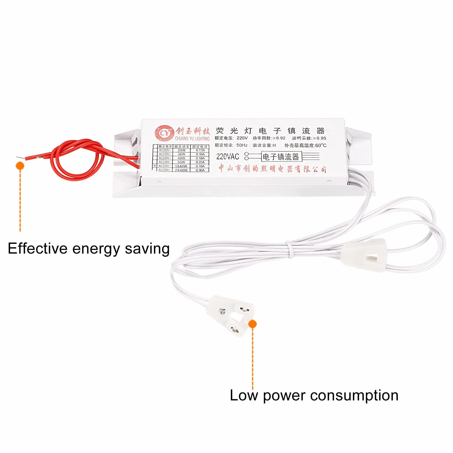 PATIKIL Électronique Ballast, 220V AC 22/40-Watt T8 Fluorescent Tube Universel Ballast Tube Instant Démarrer avec 2 Interface, Blanc