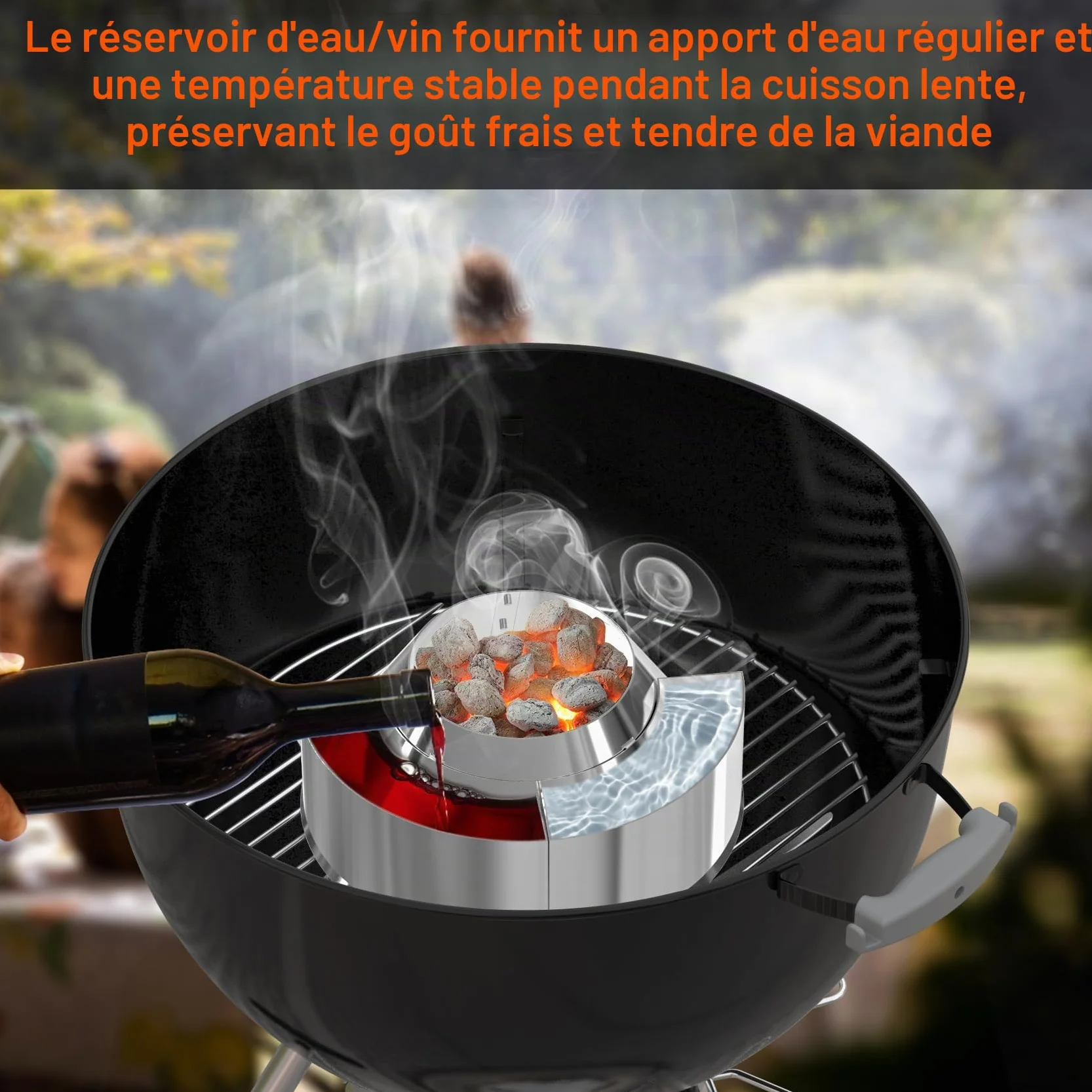 Onlyfire Panier de Charbon en Inox avec Réflecteur de Chaleur et Réservoir d'eau Amovible pour Barbecue à Charbon Weber 57 et 67 cm