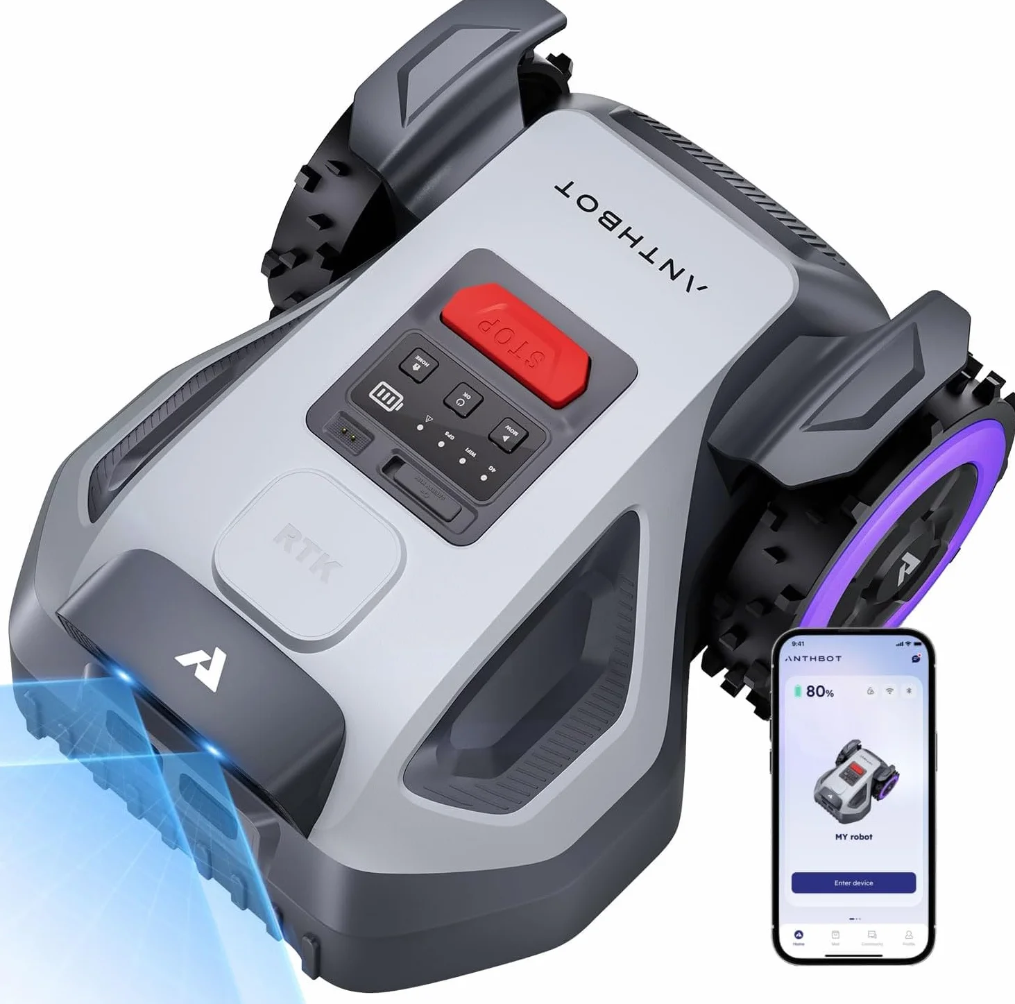 ANTHBOT M5 Robot Tondeuse 500-700㎡ 150㎡/h NetRTK 4G Cartographie Automatique Double Vision IA Gestion Multi-Zones APP Control 3-7CM Réglage Hauteur