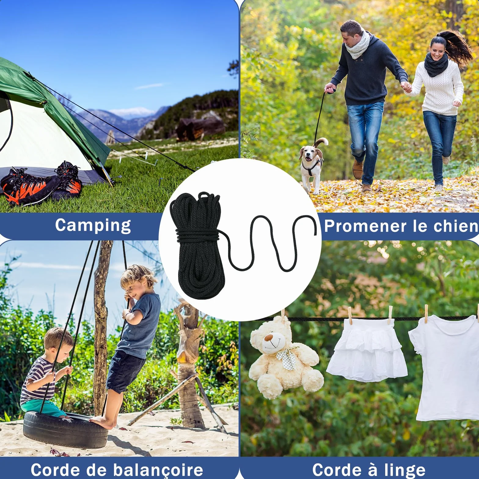 NQ Corde en Nylon 30M x 6MM de Diamètre, 100FT Cordeau en Nylon pour Extérieur, Camping et Randonnée, Corde Robuste pour DIY, Étendoir Et Suspension(Noir)