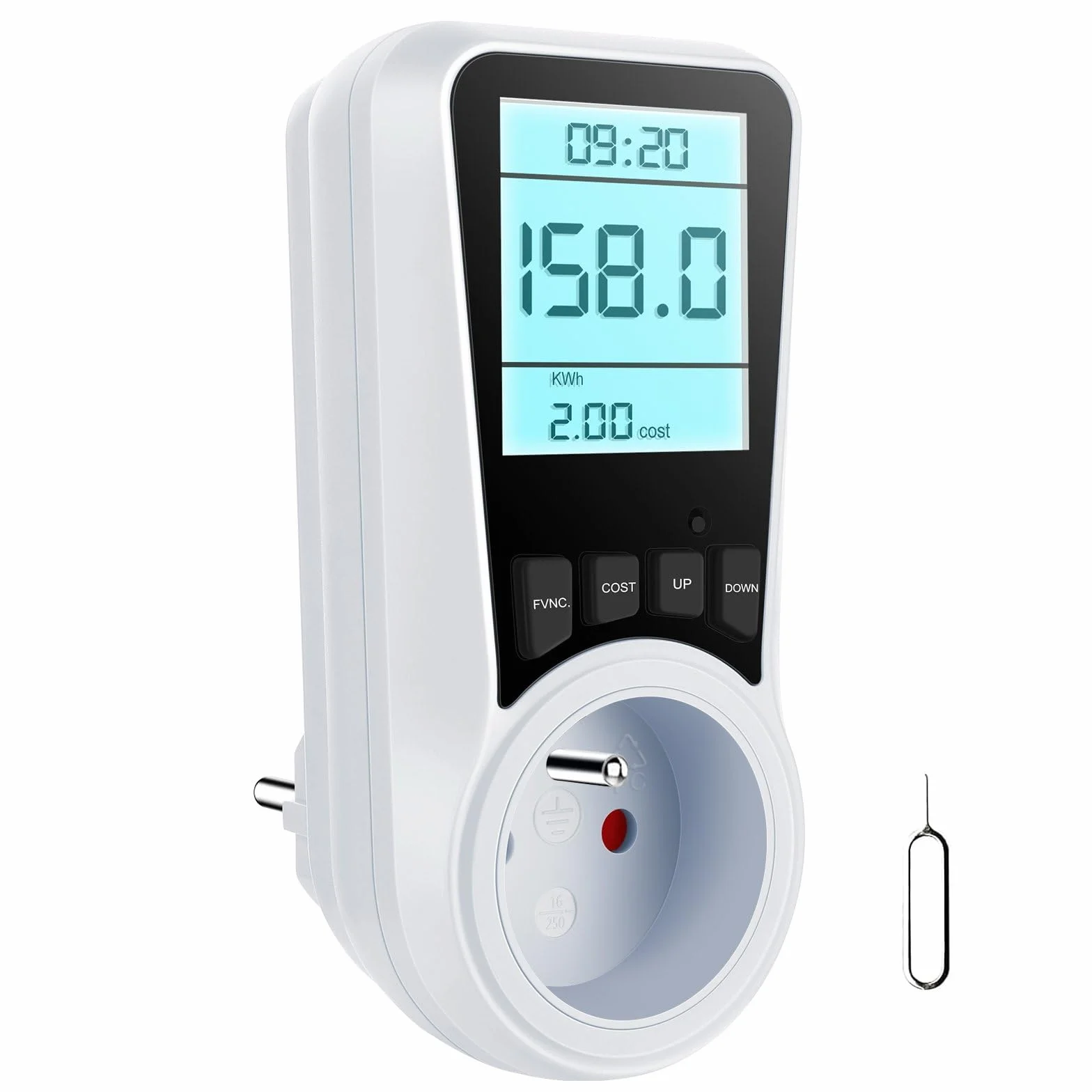 Wattmètre Prise Compteur d'Énergie, Consommation d'Énergie avec 7 Modes Surveillance, Écran LCD Rétroéclairé, Prise Consommation Electrique pour Économie d'Energie, Surcharges de Protection, 3680W MAX