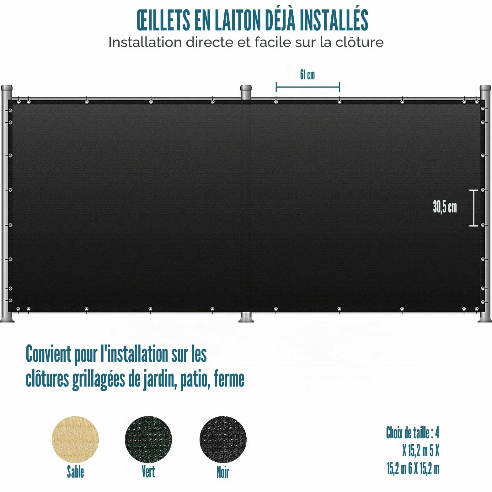 Brise vue Vert Jardin Cloture 1,82m x 15,24m 170g/m² HDPE Toile Anti-UV Avec Fixation Liens