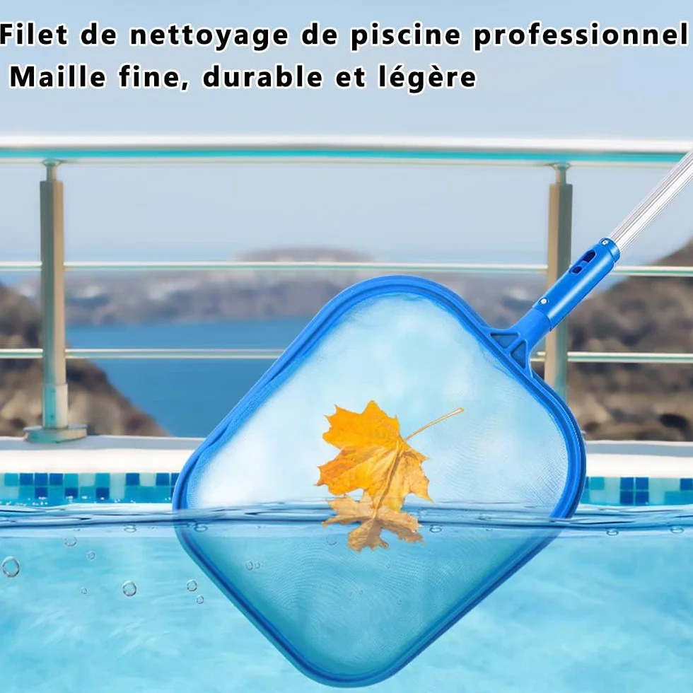 Voarge Épuisette de Surface pour Piscine 122 cm avec Manche Télescopique en Aluminium Maille Fine