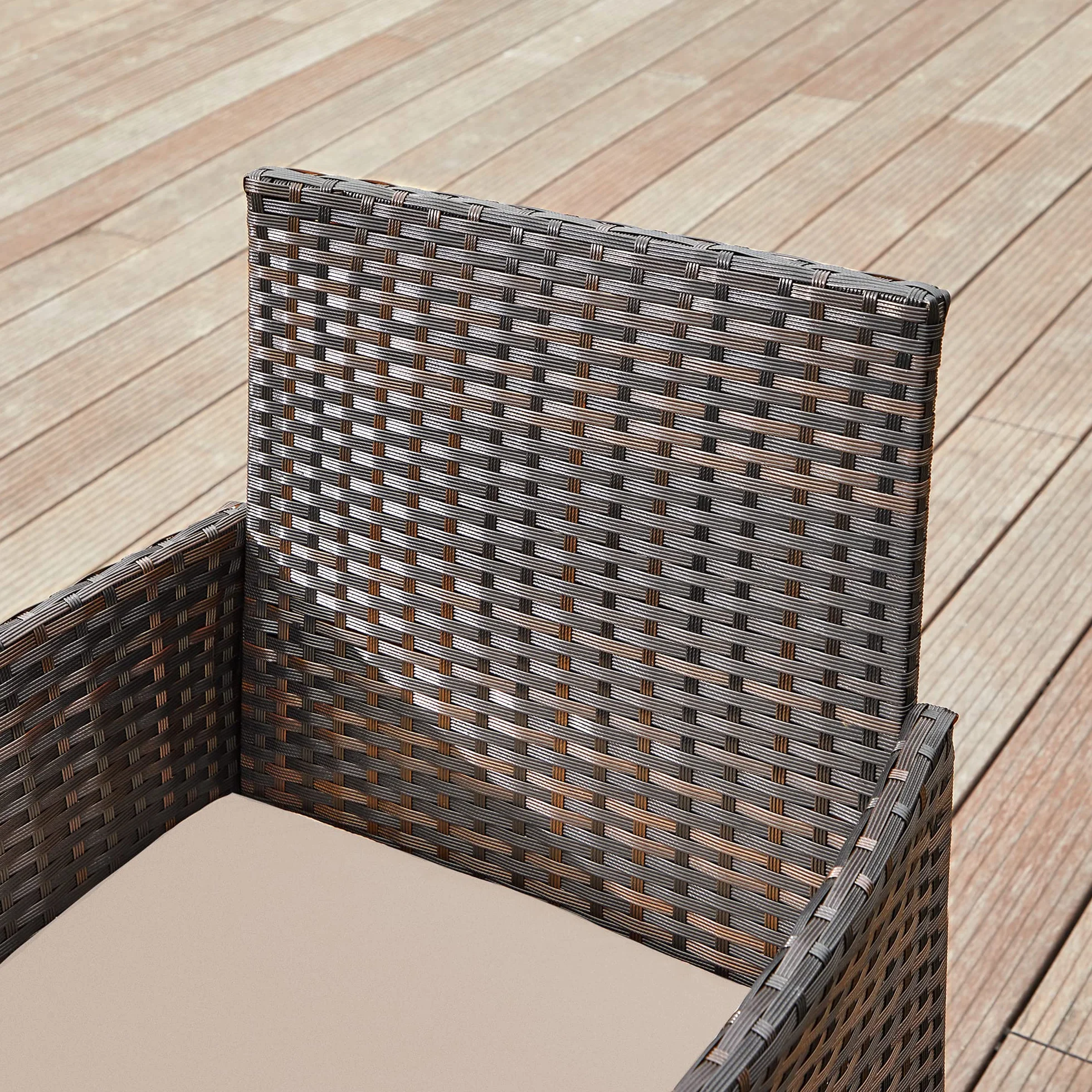 SONGMICS Salon de Jardin Extérieur 4 Places Résine Tressée PE, Table + 2 Fauteuils + Banquette 2 Places, Marron et Taupe