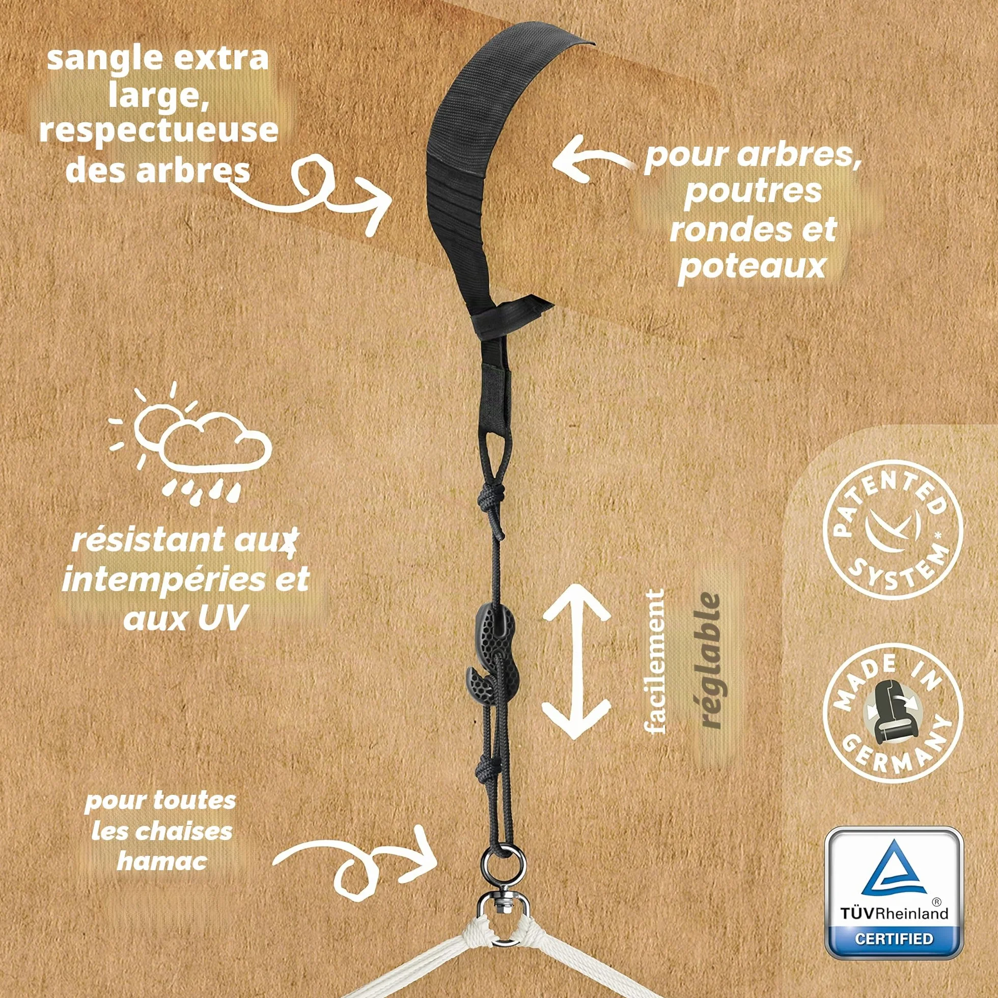 La Siesta TreeMount Black Fixation multi-surface pour chaise-hamacs et nid-hamacs