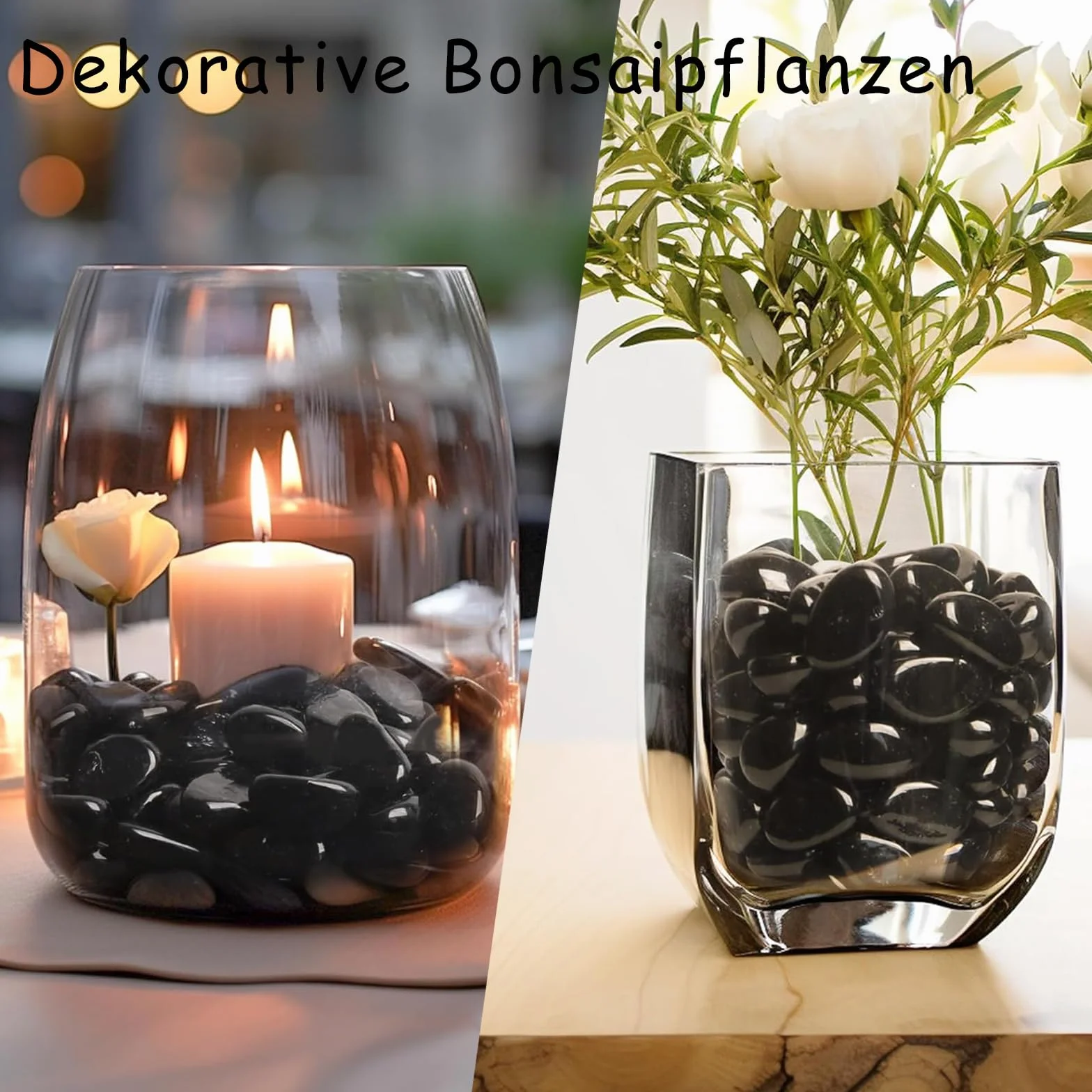 Galets de Rivière Noirs Polis 1-3 cm 1 kg Galets Décoratifs pour Vases