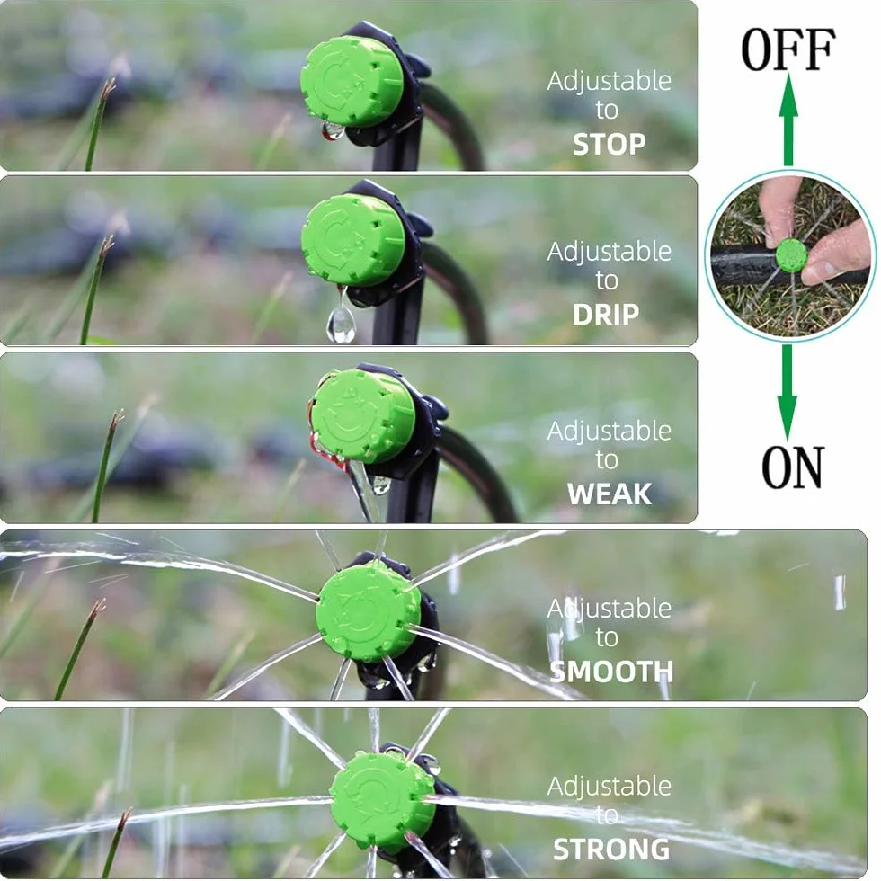 Kalolary Goutteur Irrigation 200Pcs 1/4" réglables Goutte à Goutte Jardin Potager