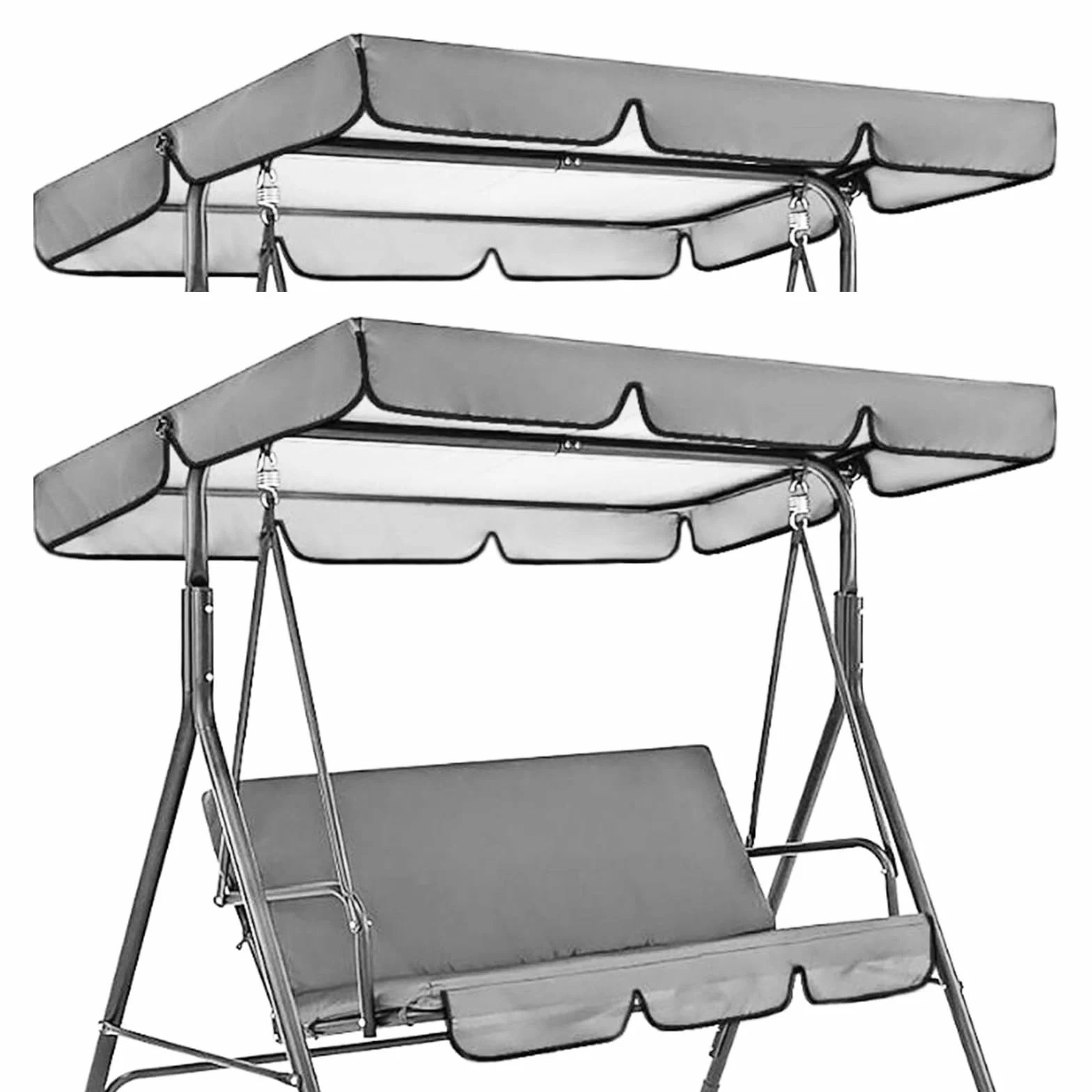 Toit De Rechange pour Balancelle De Jardin 195 x 125 x 15cm Imperméable Canopée Universelle Gris Foncé