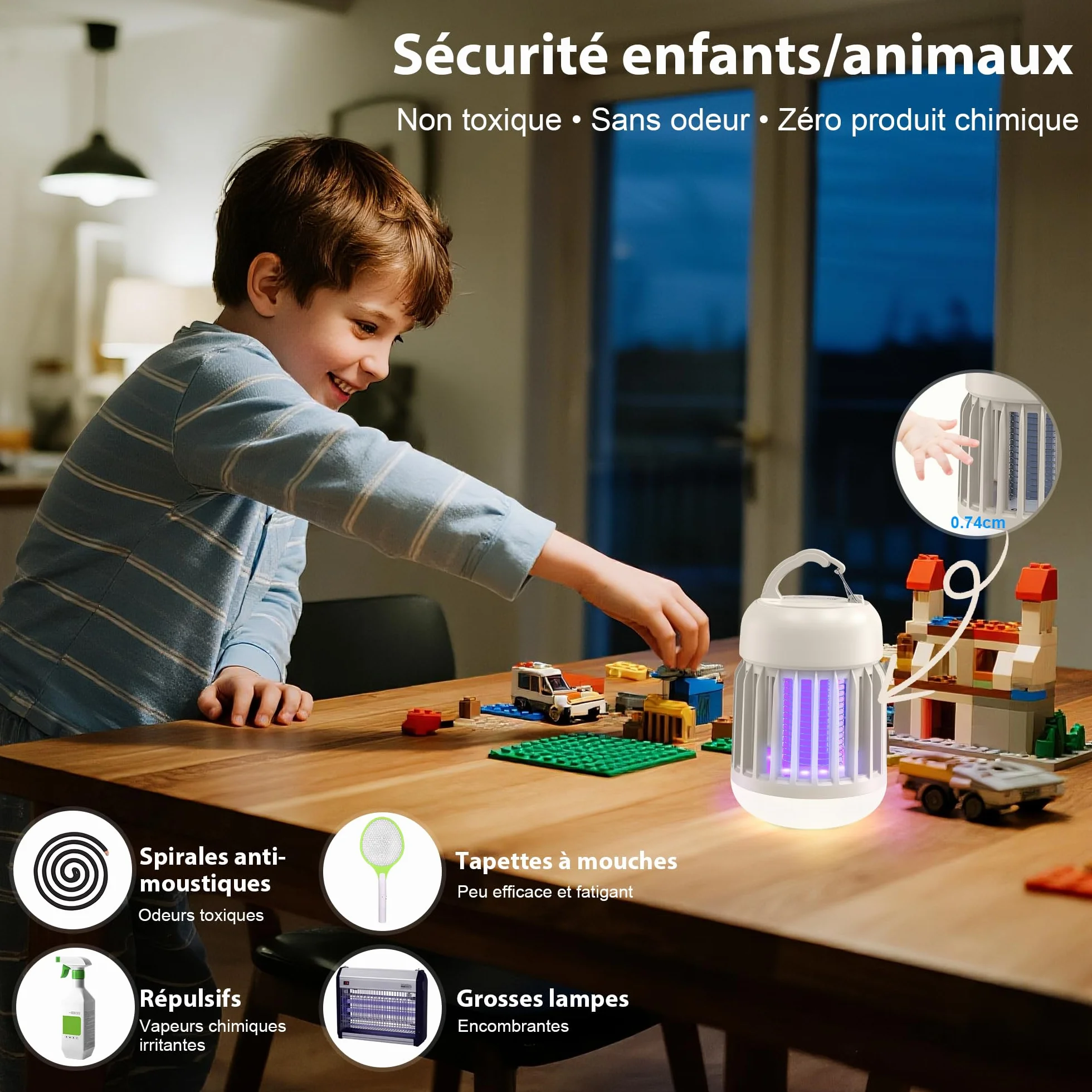 Lampe Anti Moustique LED 3 Couleurs, 2500V 14.8W 2 en 1 Électrique UV Tue Mouche Intérieur Extérieur