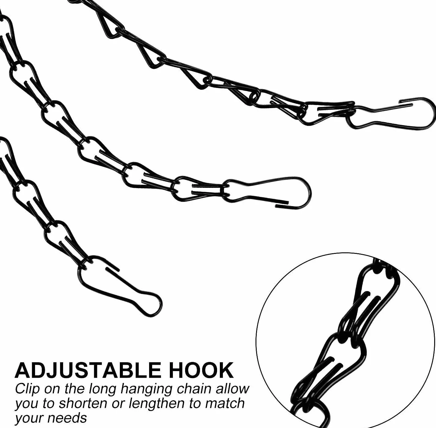 KAHEIGN Chaîne Suspendue 40cm Métal Cintre Panier Suspendu 3 Pattes pour Pot de Fleurs Jardinières (Noir)