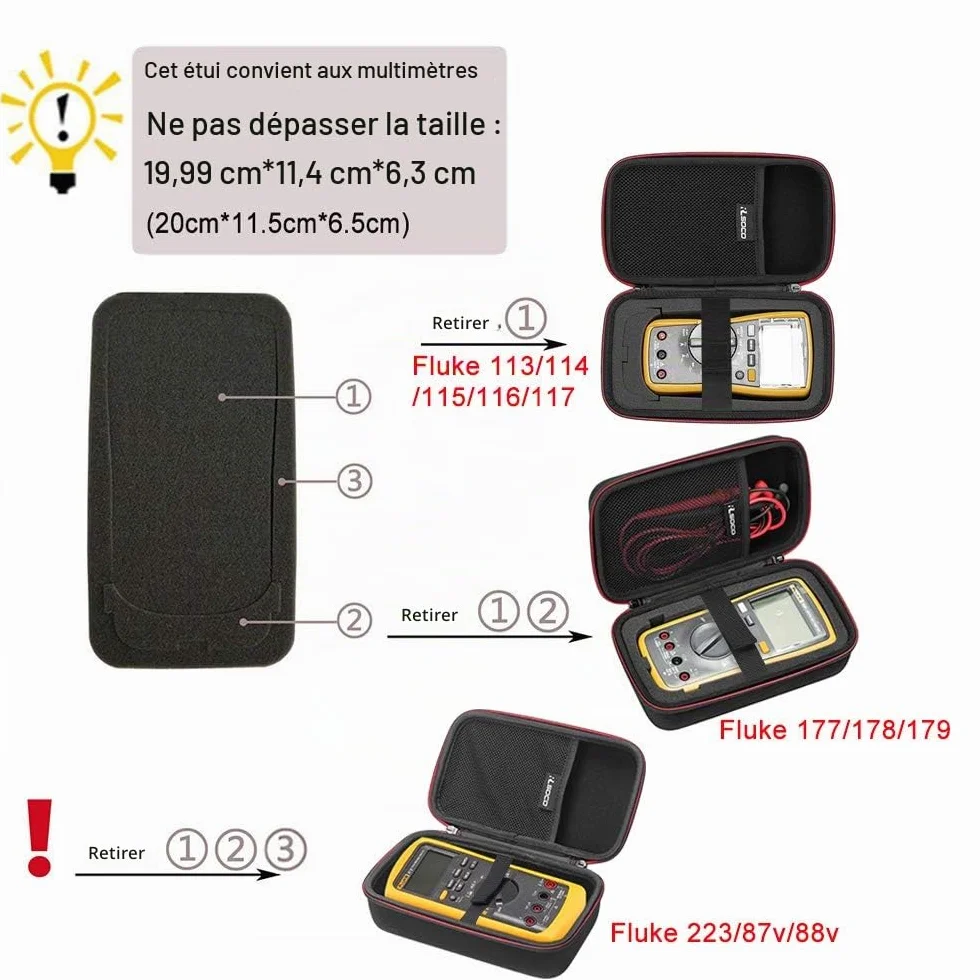 RLSOCO Housse Étui pour Fluke Fluke 116/15b+/117/101/115/114 /175/113/179/106/17B+/233 Multimètre numérique & pour KAIWEETS/AstroAI/PeakTech Multimètre Numérique et plus (Fermeture éclair rouge)