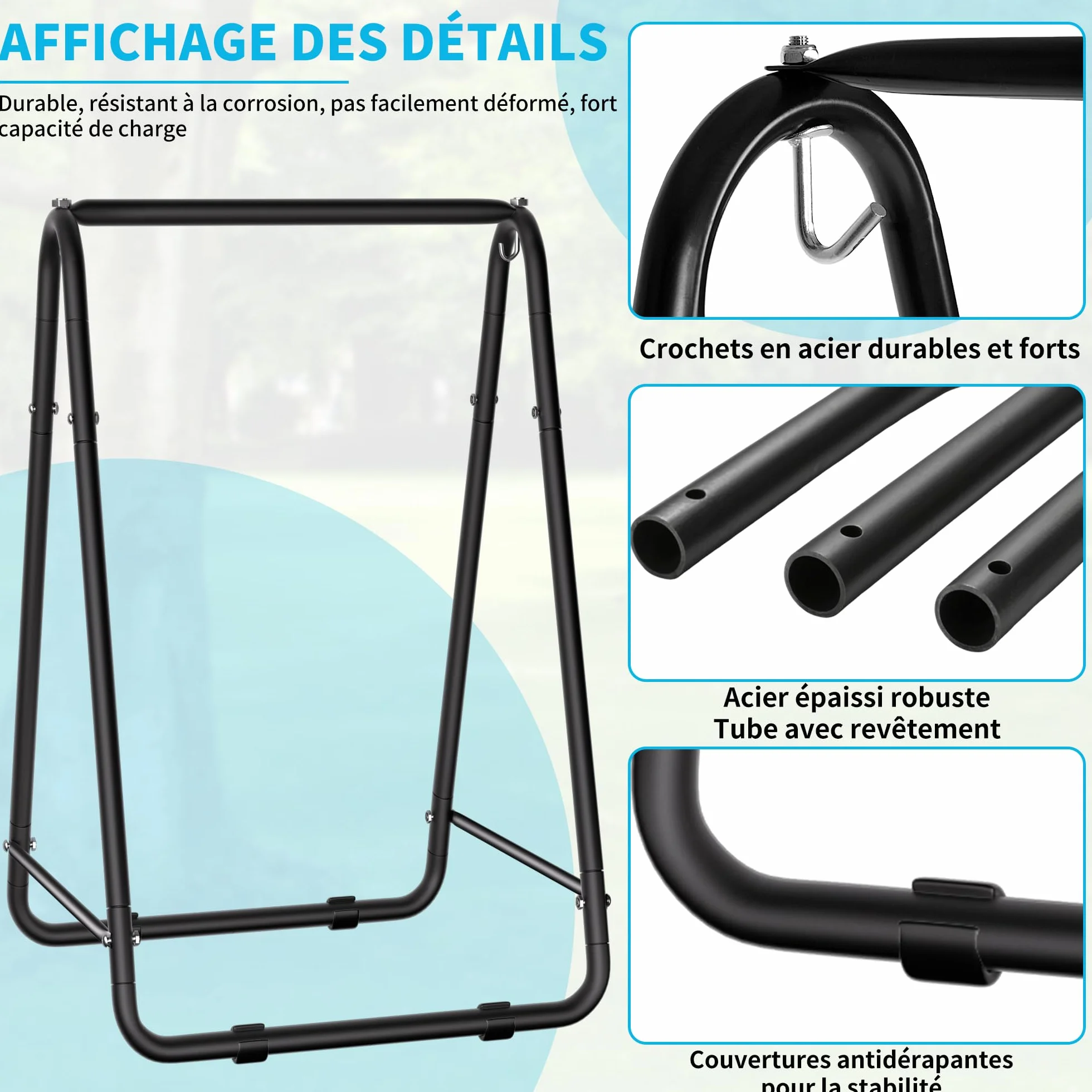 OUUTMEE Support Hamac 150KG Cadre Pieds Antidérapants Chaise Suspendue Patio Balcon Jardin