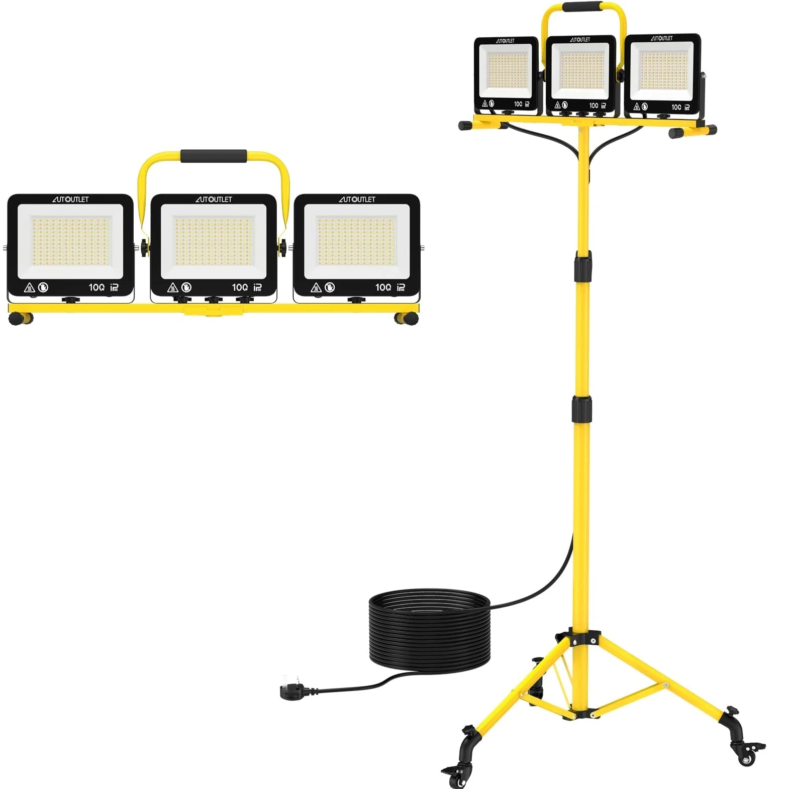Projecteur Chantier LED 3X100W Sur Trépied 27000LM 3 Couleurs IP66 Câble 5M | AUTOUTLET 3 Modes de Température de Couleur 19000LM Lampes de Travail à LED Trépied Réglable Étanche IP66