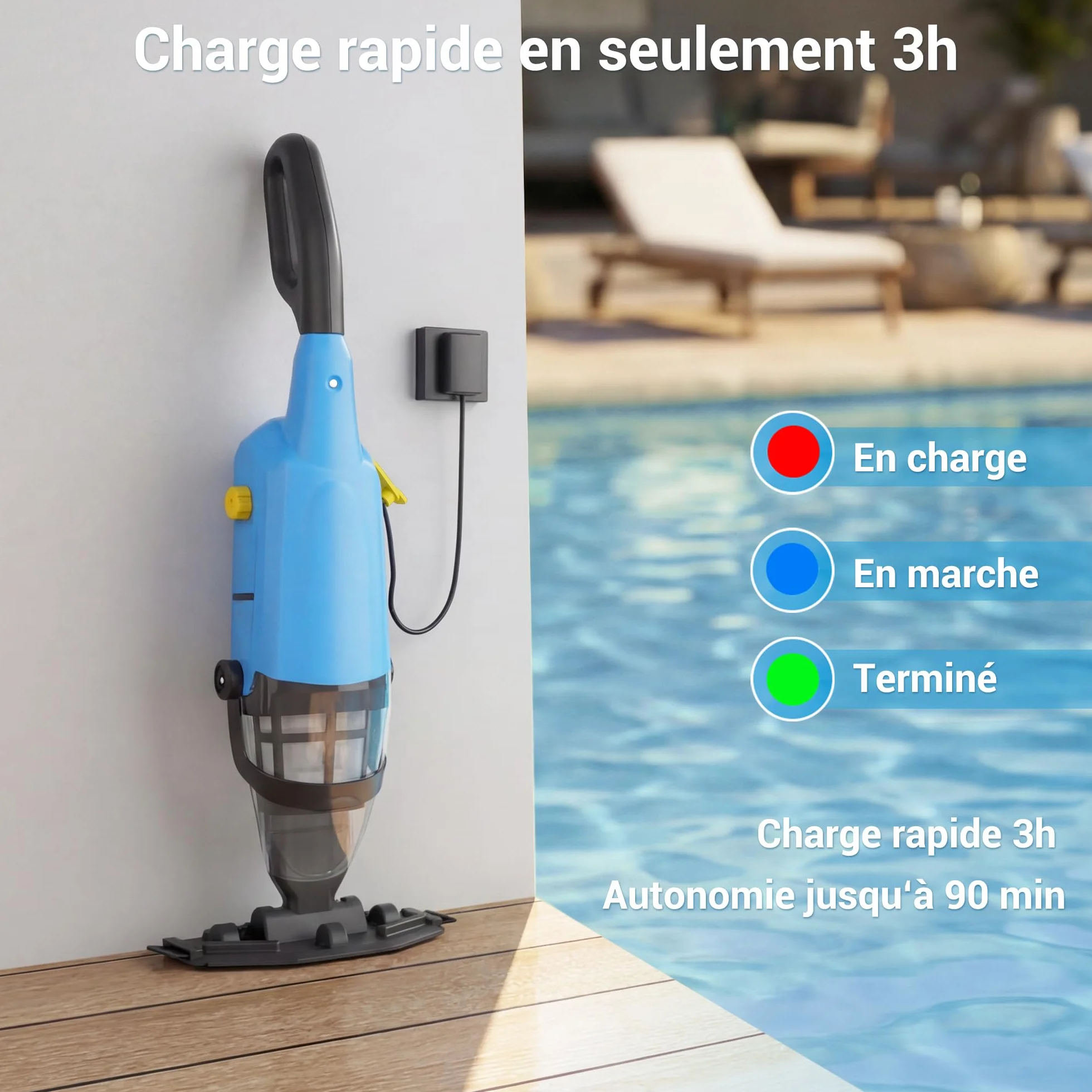 Nettoyeur de piscine sans fil rechargeable – Aspirateur à main avec tige télescopique et filtre fin pour piscines hors-sol et jacuzzis