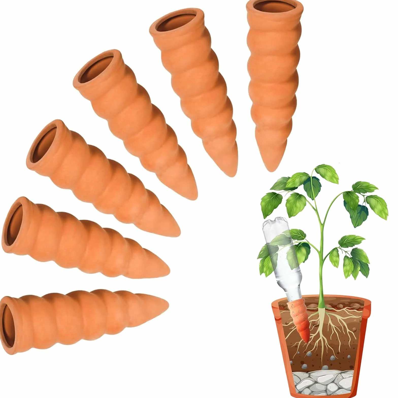 Ollas Arrosage Automatique Lot de 6 Cône en Argile Terre Cuite pour Plantes Intérieur Extérieur