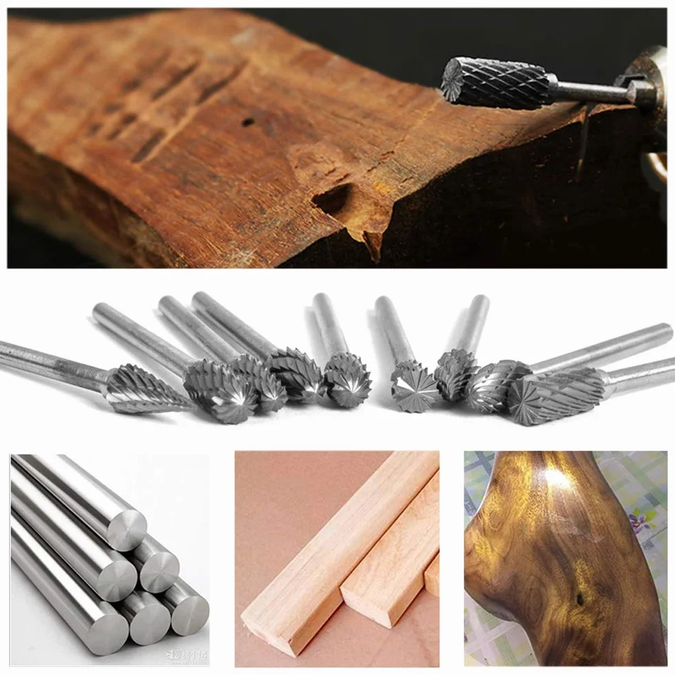 10pcs 3 * 6MM Fraise Burr Rotative en Carbure de Tungstène Set Double Coupe Tête otary Burr Gravure CNC Bits Pour Dremel Outils Rotatifs
