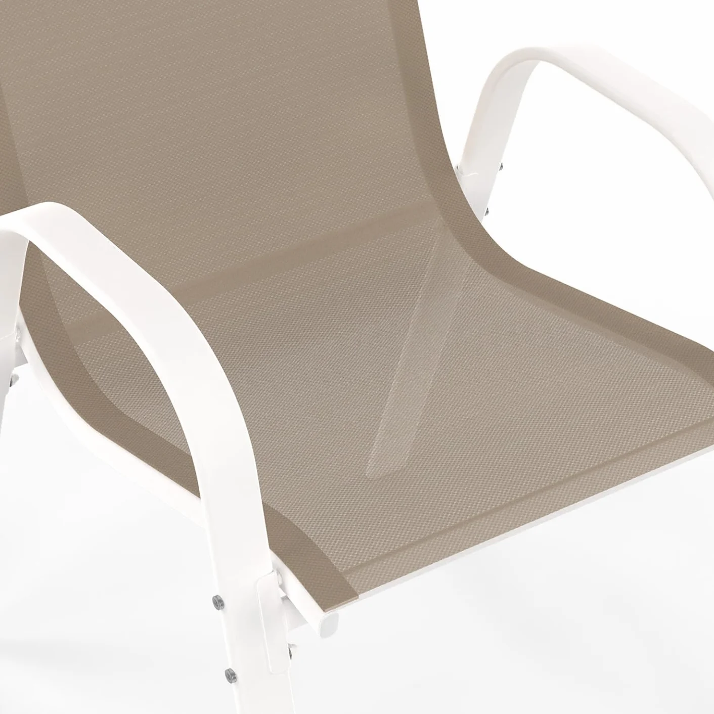 Salon de Jardin Madrid Table 190 cm 8 Chaises Empilables Blanc Beige