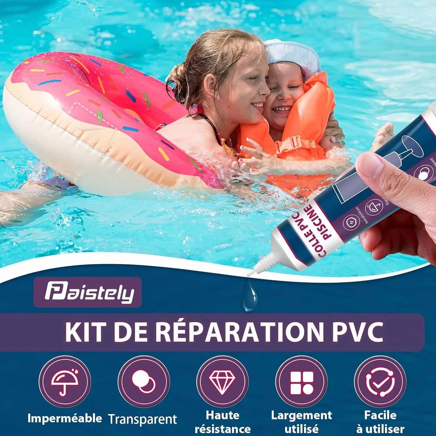 Kit de Réparation Piscine Imperméable Transparent pour PVC ABS EVA Caoutchouc