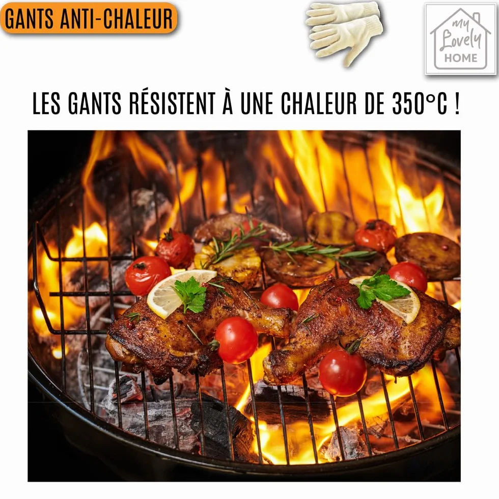 Gants de Barbecue Anti-Chaleur 350°C 26cm Coton Polyester - My Lovely Home