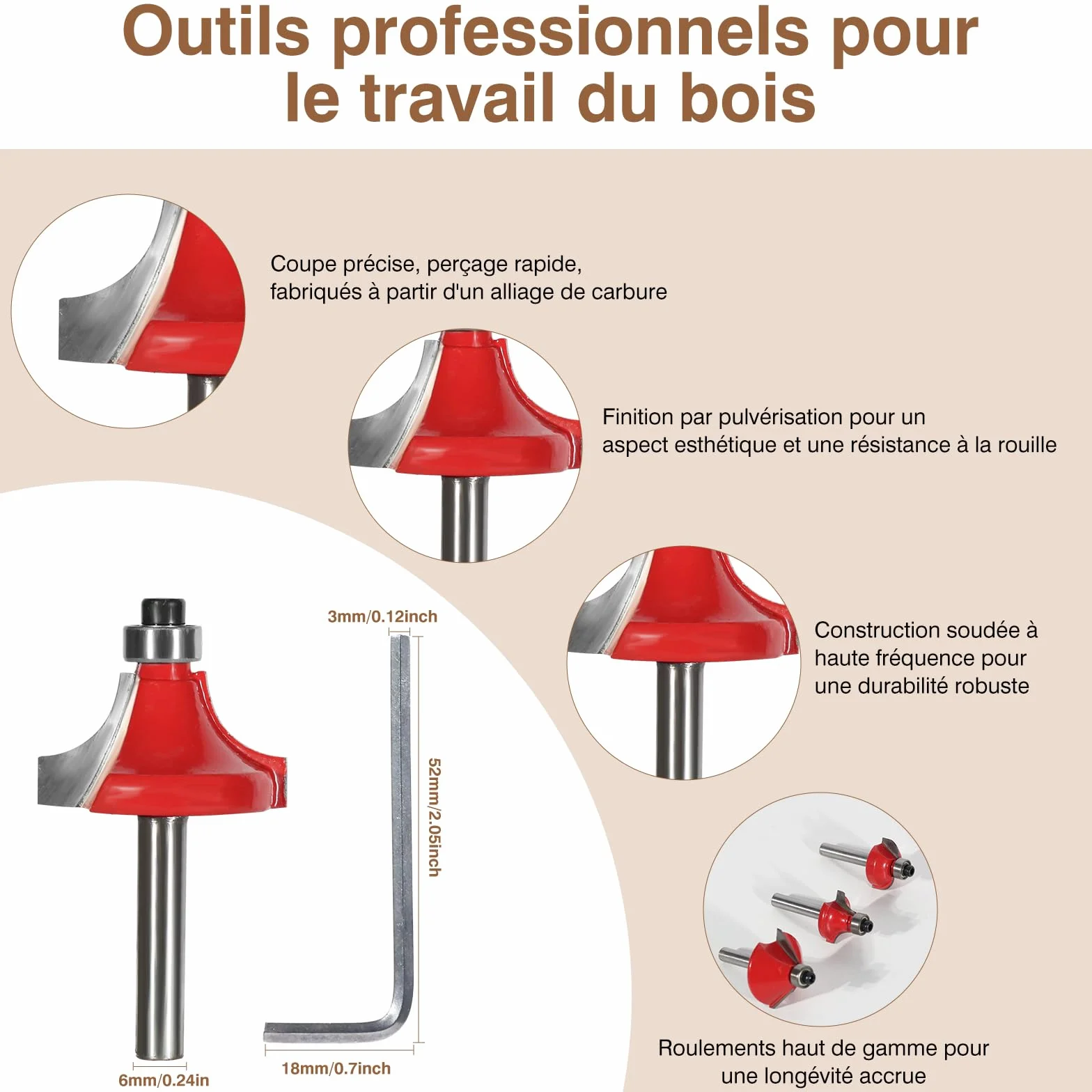 Lot de 12 Fraises Carbure pour Défonceuse - Queue de 6 mm, Coffret Bois pour Embouts de Fraisage Professionnel, Accessoires pour Travail du Bois, MDF & Plastique