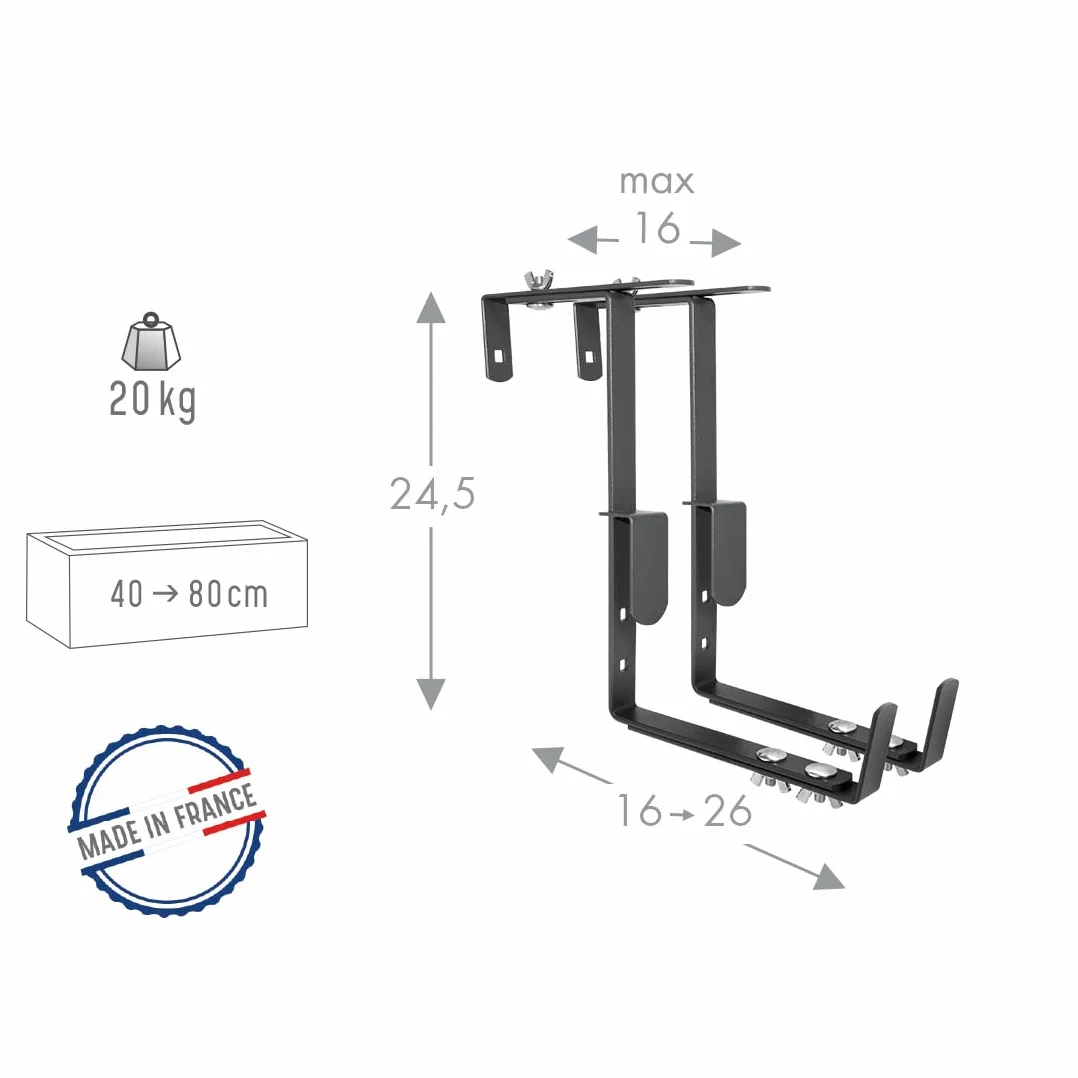Lot Supports jardinières Fer Plat Ergonomique 16-26 cm Anthracite