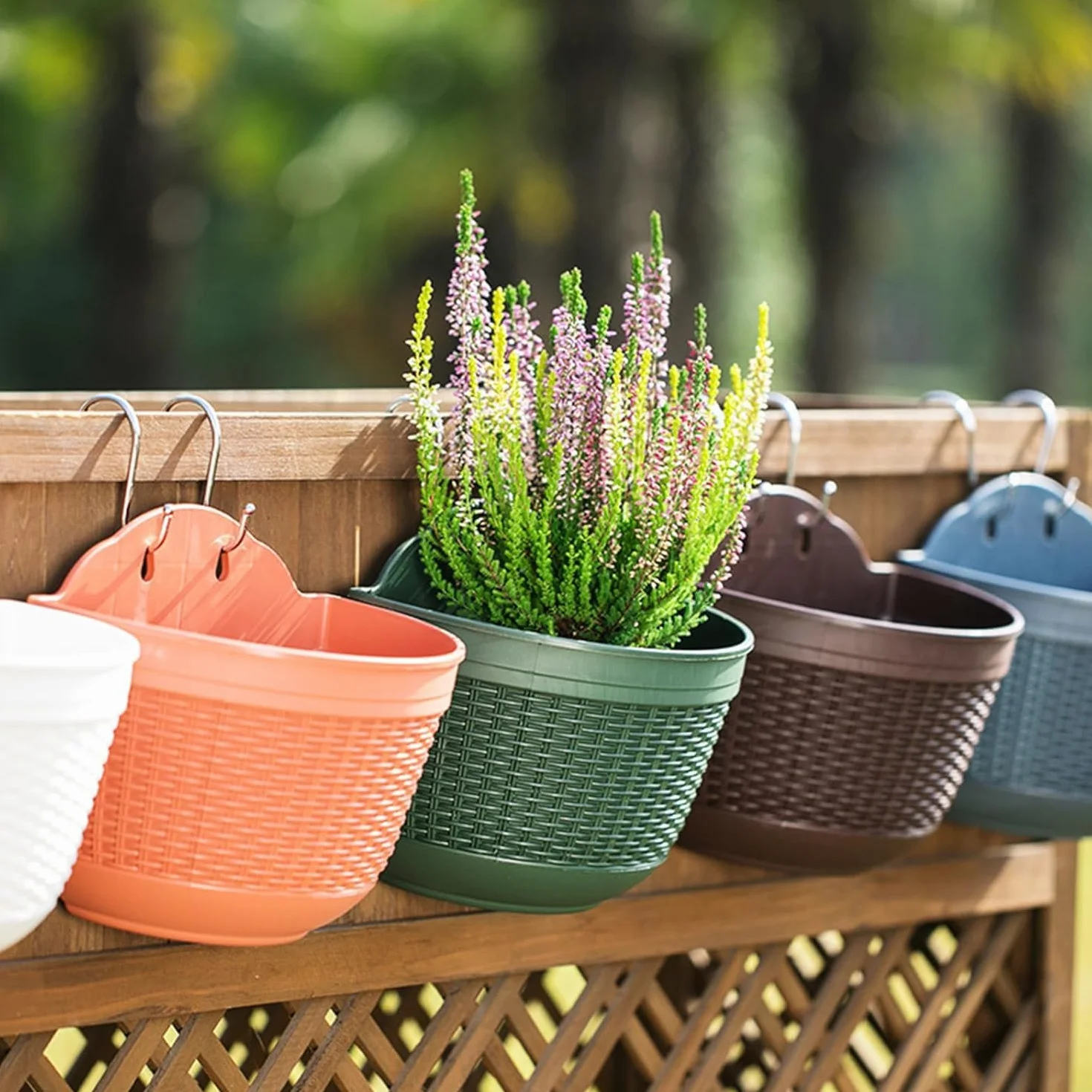 Lot de 2 pots de fleurs muraux semi-circulaires à suspendre en plastique 25 cm café
