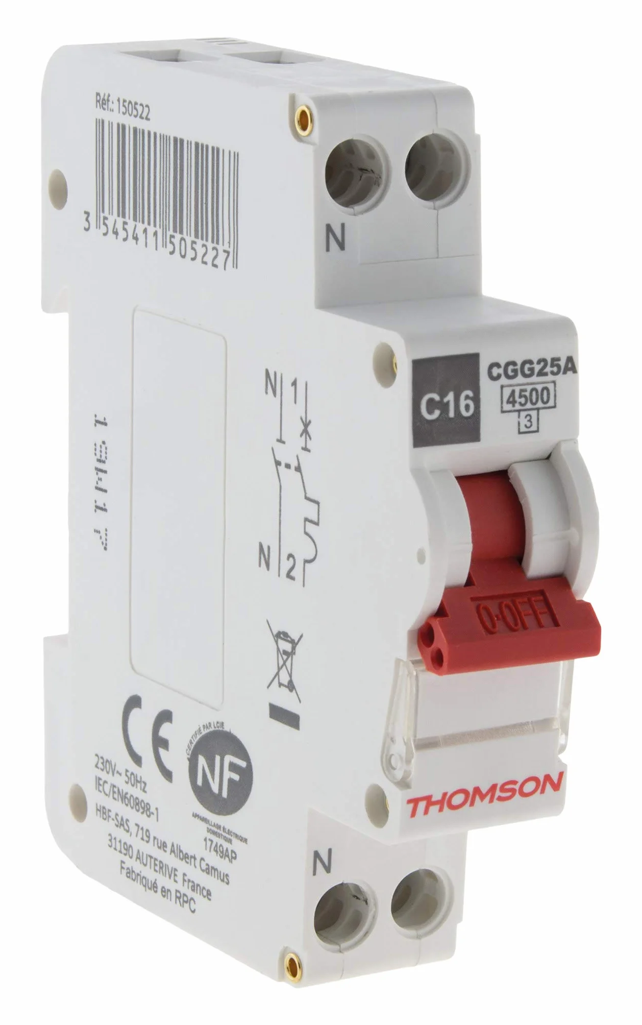 Thomson Disjoncteur à vis PH+N 16A NF Pouvoir de coupure 4.5KA