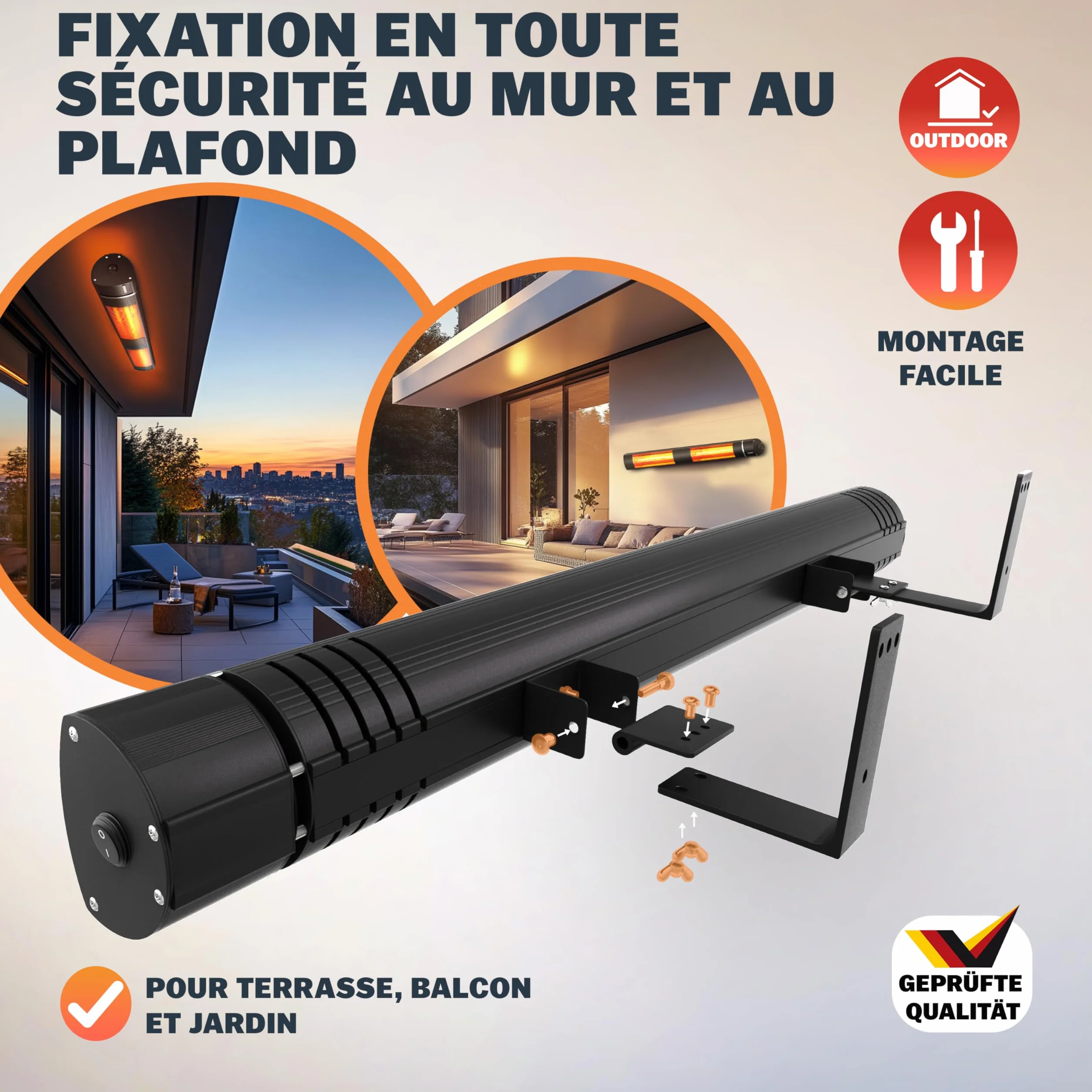 MONZANA Radiateur infrarouge MZH3000 2000W commande application 3 niveaux chauffage télécommande mural noir