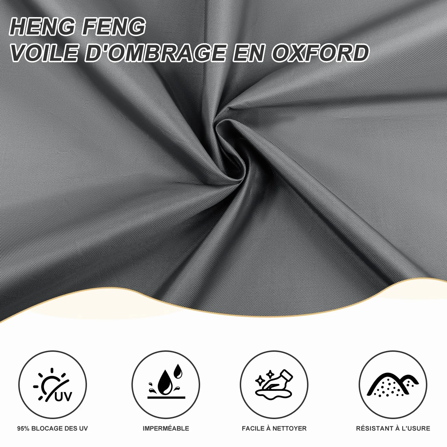 HENG FENG Voile d'ombrage Triangulaire 3x3x3m Toile imperméable Oxford 95% UV Anthracite