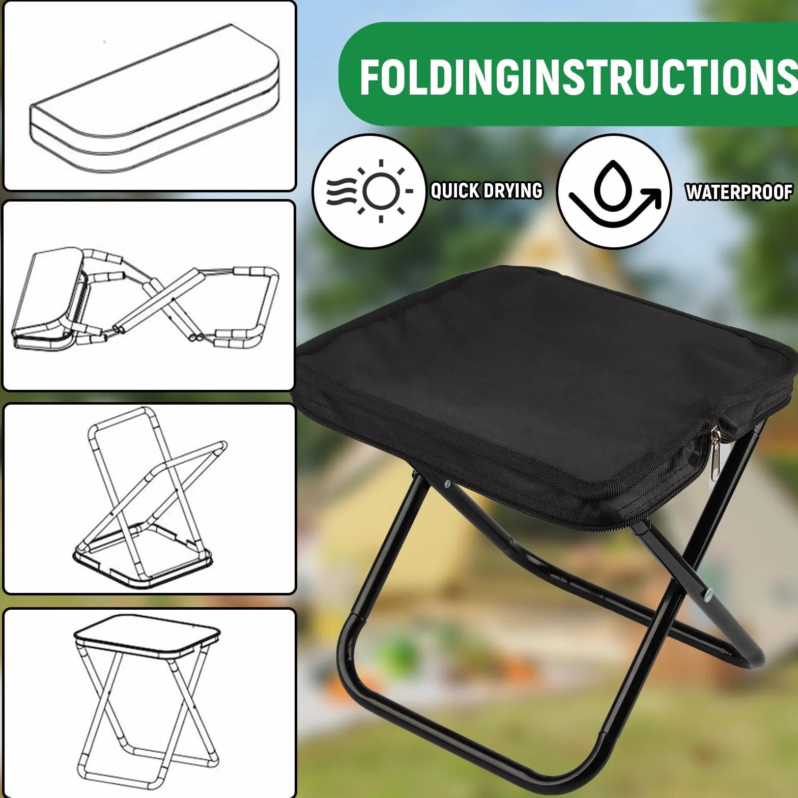 Pliant Leger Siege Tabouret Pliable Portable avec Sac de Rangement pour Camping Peche Voyages Randonnees Jardin Barbecues Plage