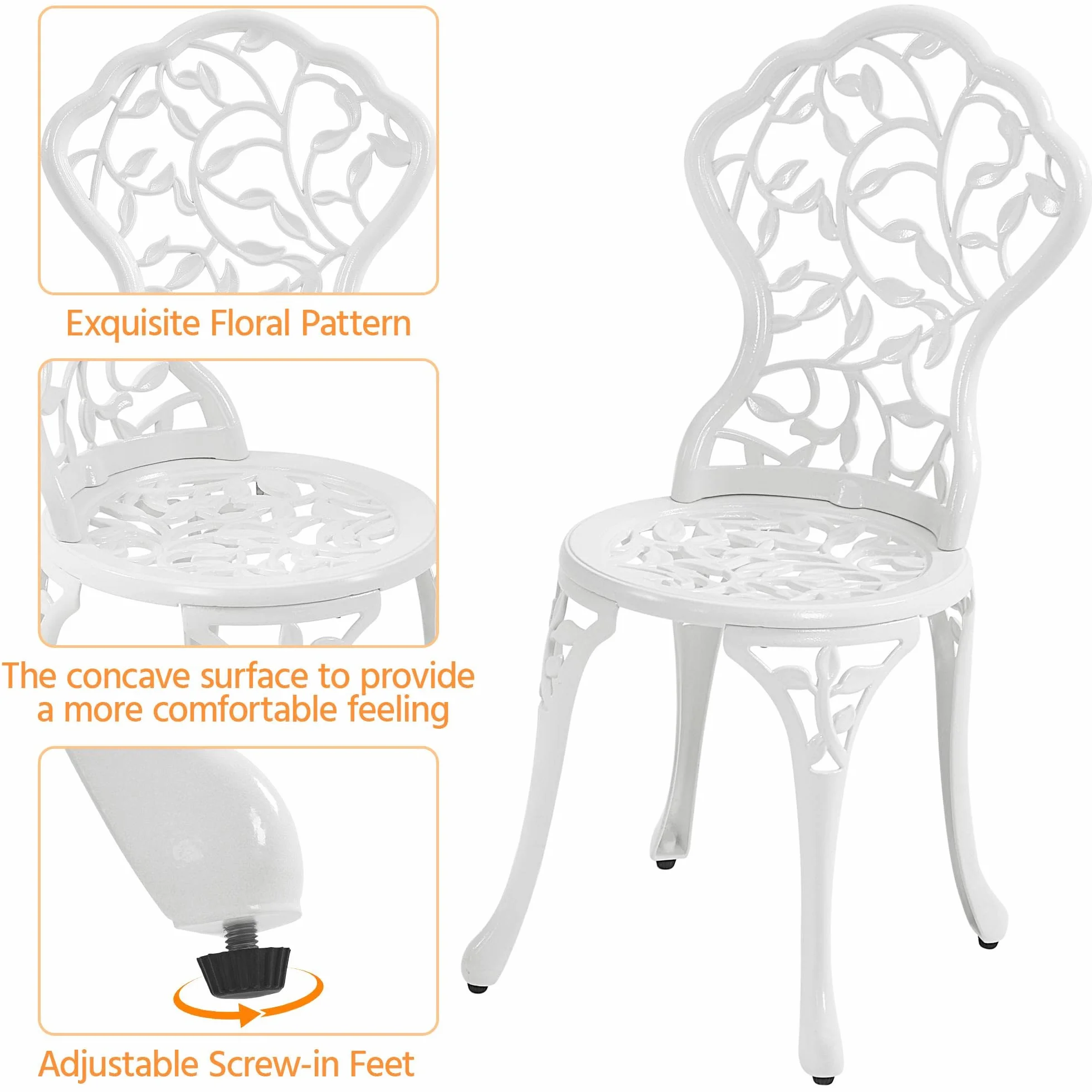 Yaheetech Ensemble de Bistrot en Métal 3 Pièces Design Vintage Feuillage Table et 2 Chaises Blanc