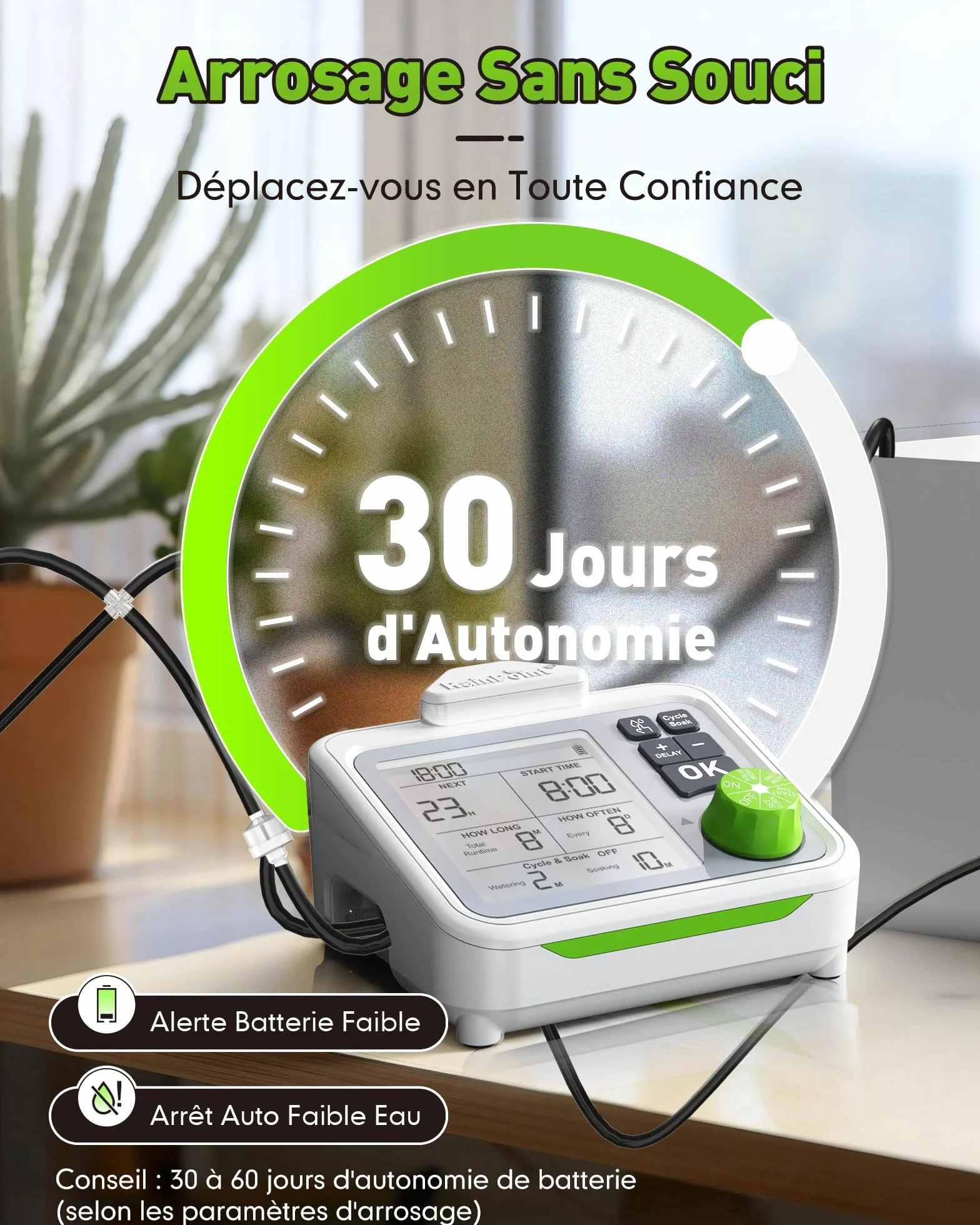 RAINPOINT Système d'irrigation automatique goutte à goutte rechargeable pour 20 plantes d'intérieur