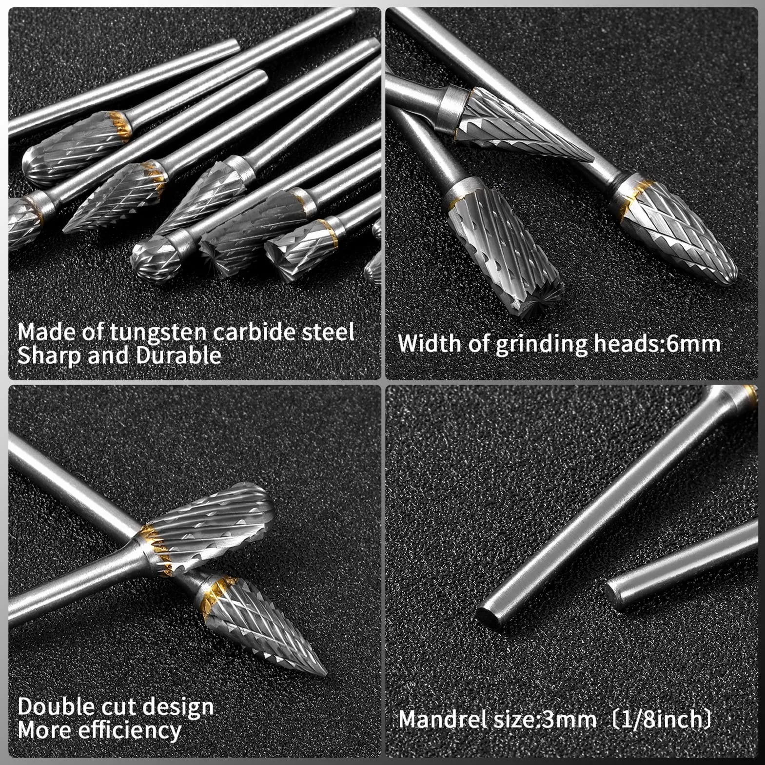 HPMAISON Lot de 10 Fraises Rotatives, Avec Tige de 3 mm et Longueur de Tête de 6 mm pour le Bricolage, le Travail du Bois, la Gravure, la Sculpture du Métal, le Perçage, le Polissage