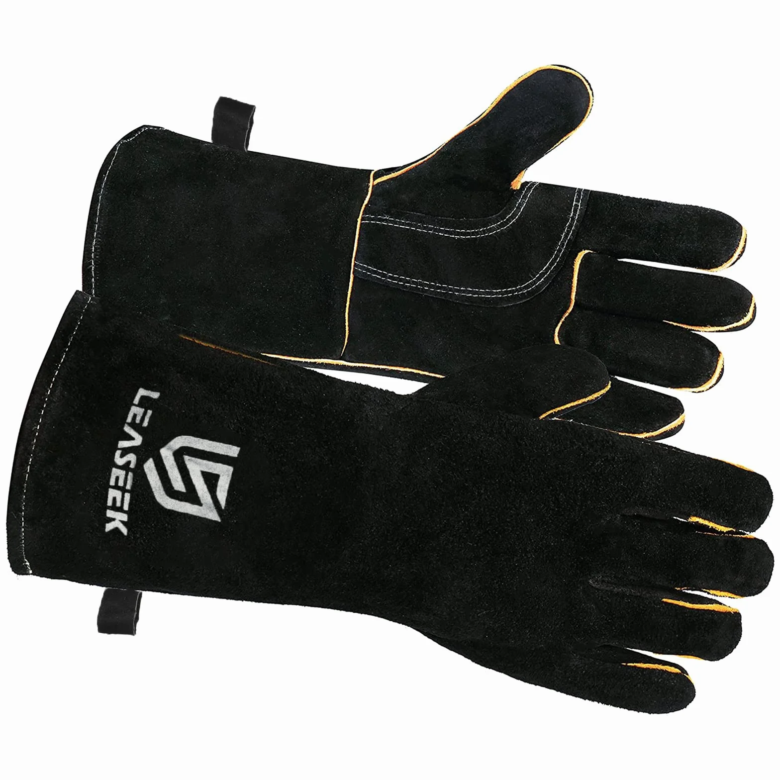 Gants de barbecue en cuir résistant à la chaleur et ignifuge 14-inch Noir