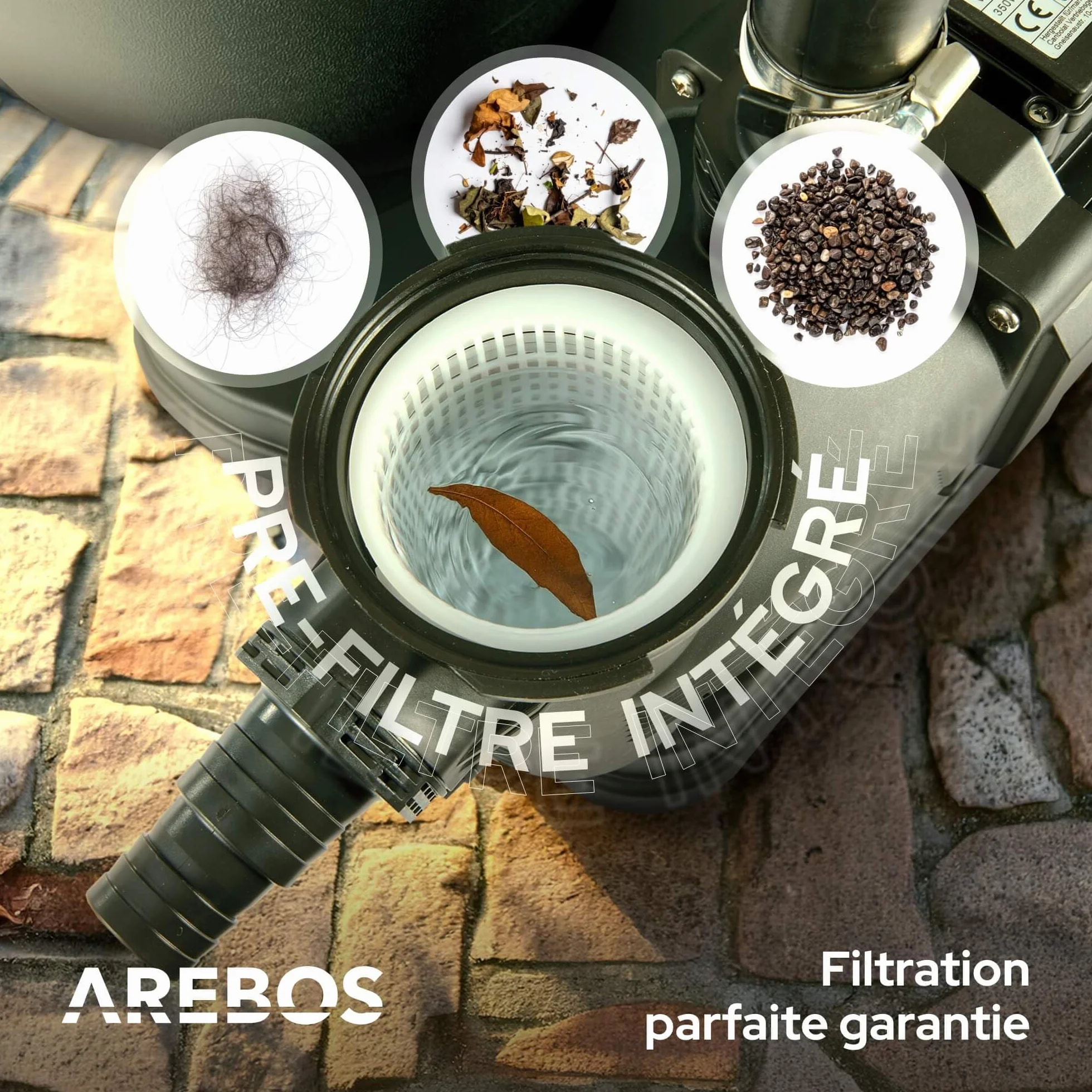 Arebos Pompe de piscine 350W 9500 l/h Filtration avec préfiltre