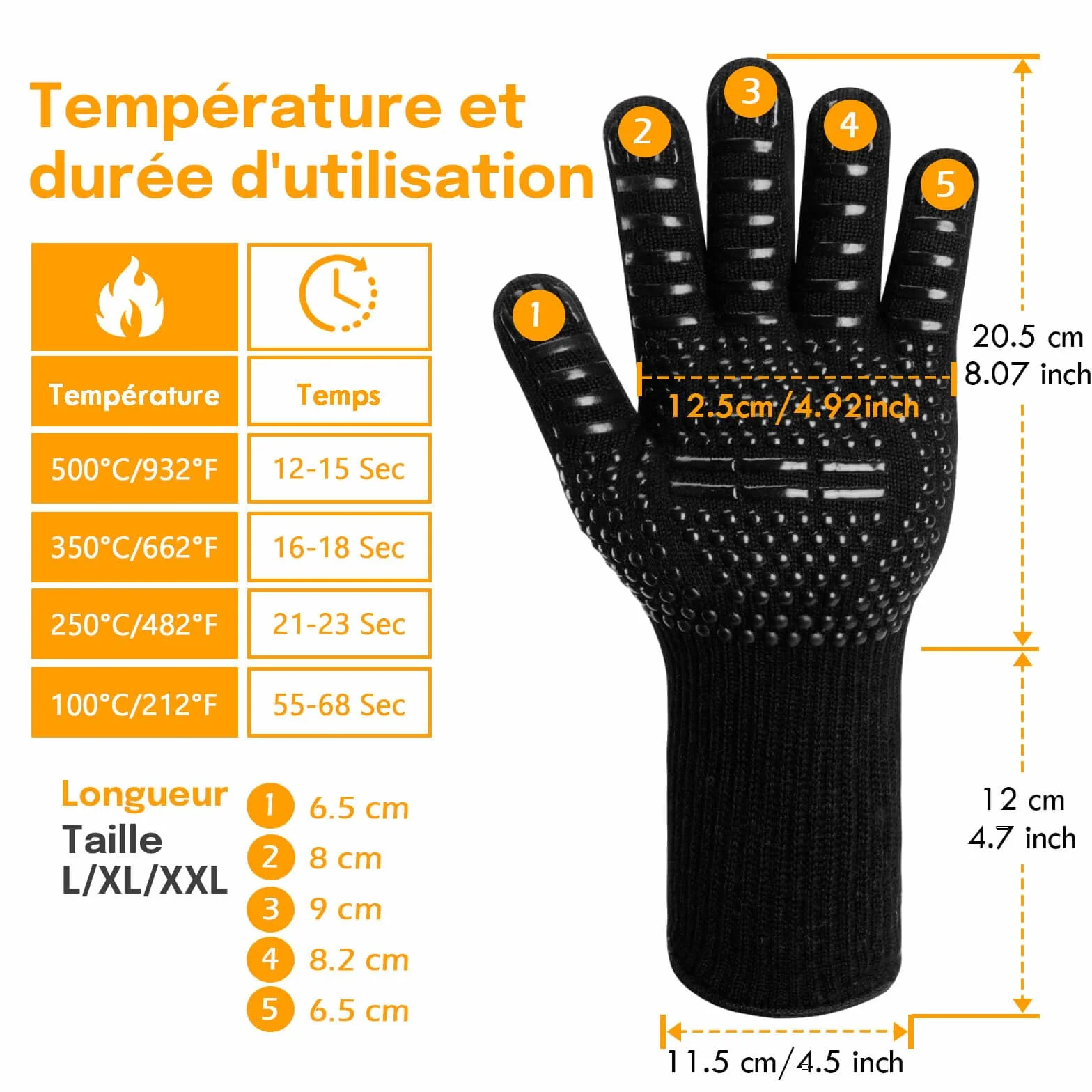 Gants de Barbecue Résistant à la Chaleur 500°C en Silicone Antidérapants Reinalin L/XL/XXL
