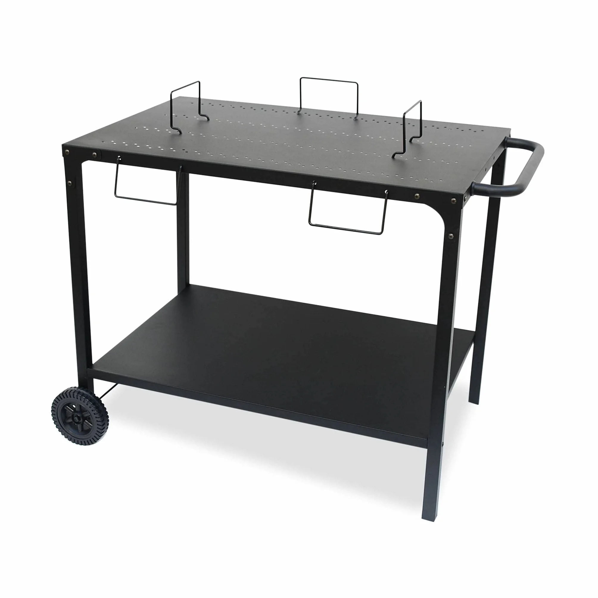 Alice's Garden Desserte extérieure Noire en Acier modulable pour plancha avec Deux Roues