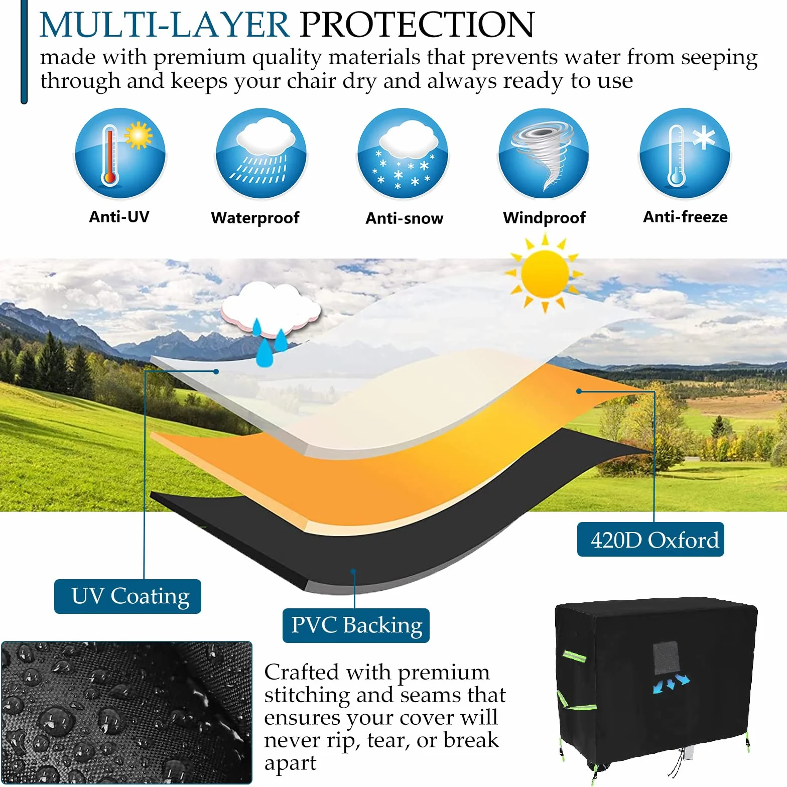 Housse de Protection pour Plancha 125x60x80 cm Imperméable Polyester avec Élastique de Serrage