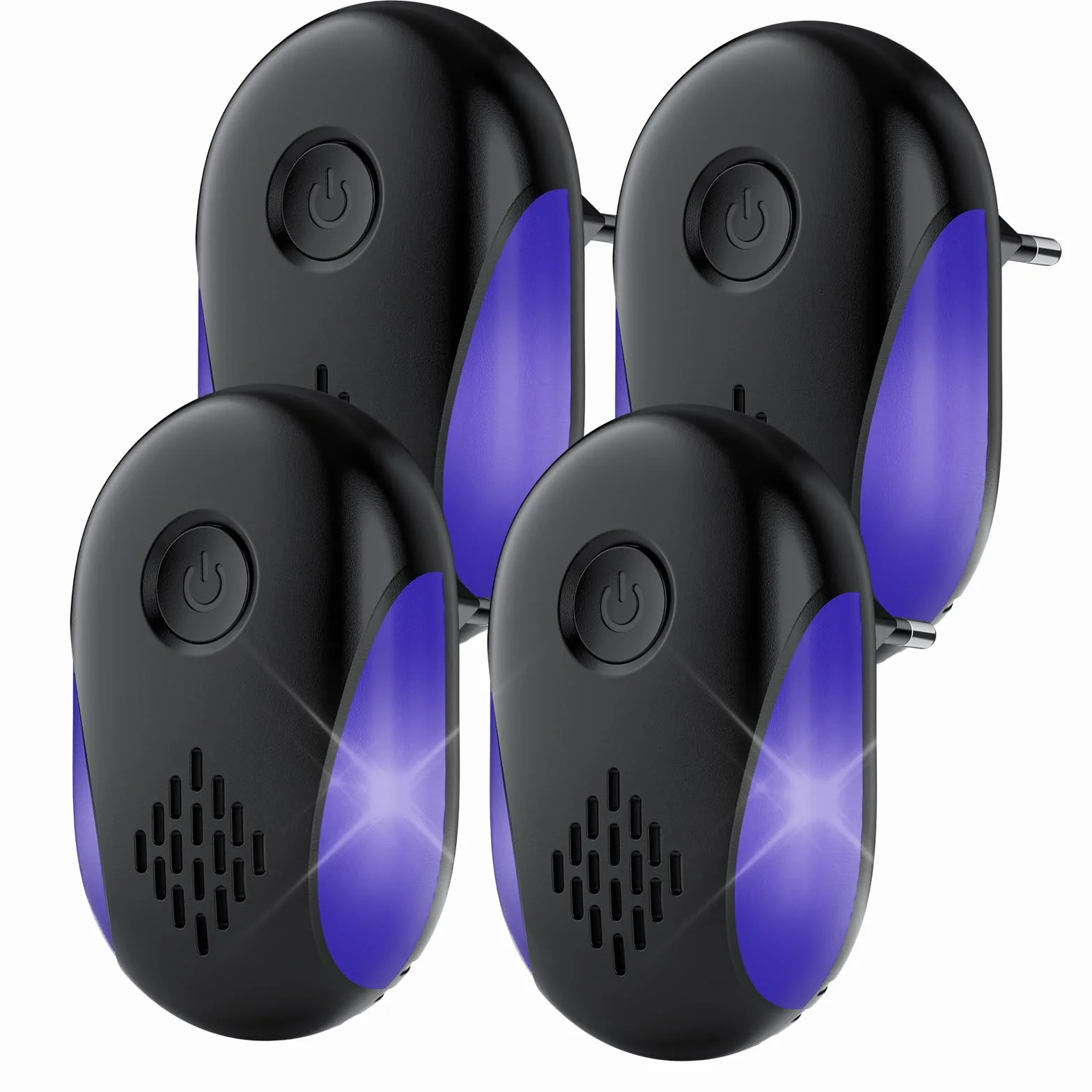 Répulsif Ultrason Souris et Rats 4 Pack, Puissant Ultrasonique Anti Nuisibles Rongeurs Araignée Noir