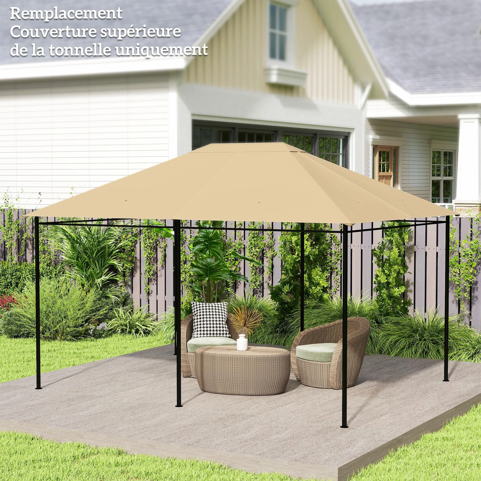 Outsunny Toile de Remplacement pour Tonnelle Gazebo Jardin Polyester Haute densité 180 g/m² Anti-UV 3 x 4 m Kaki