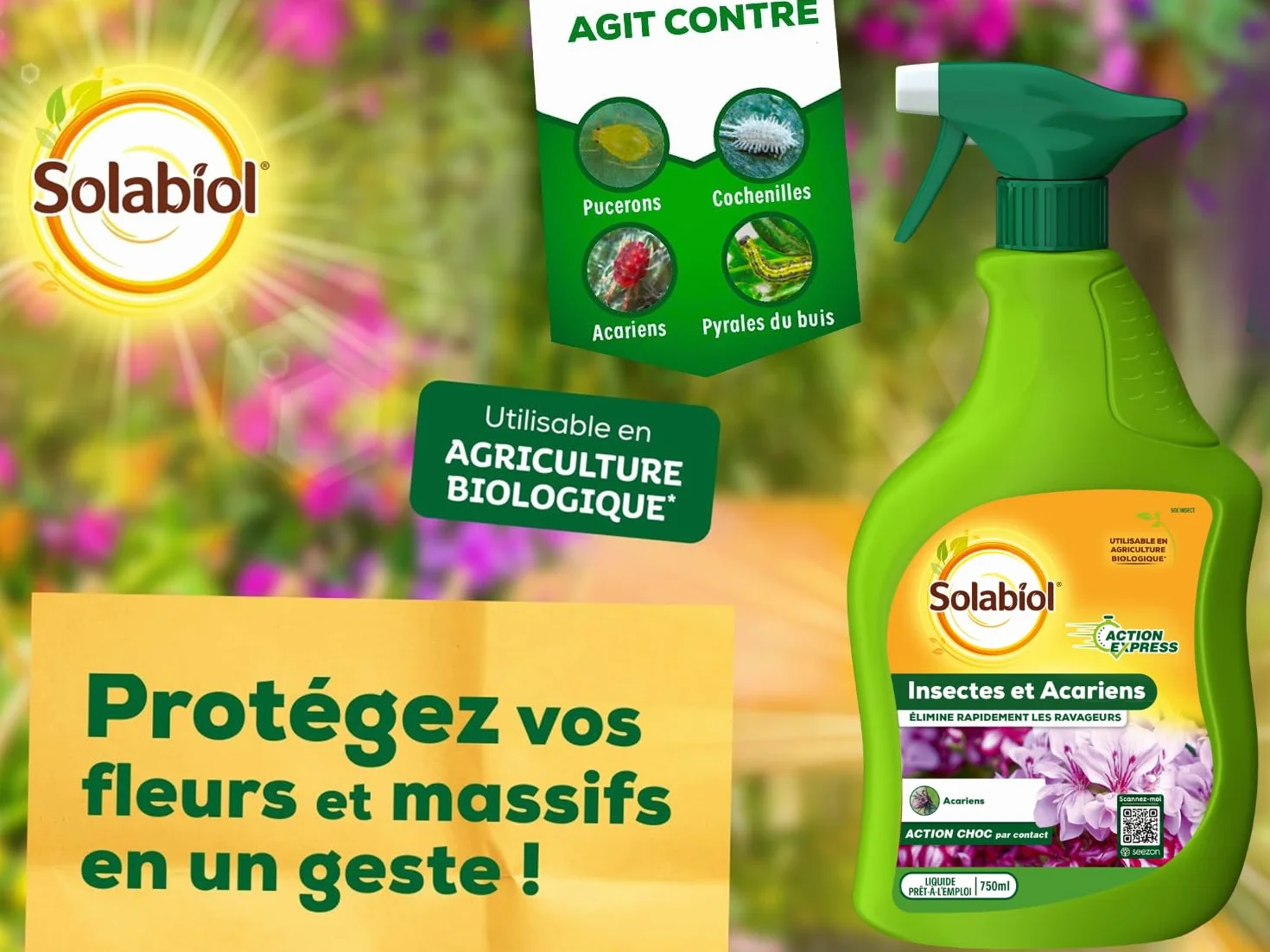 SOLABIOL Insecticide Anti Cochenilles Pucerons Acariens Pyrale Buis 750ml Prêt à l'Emploi