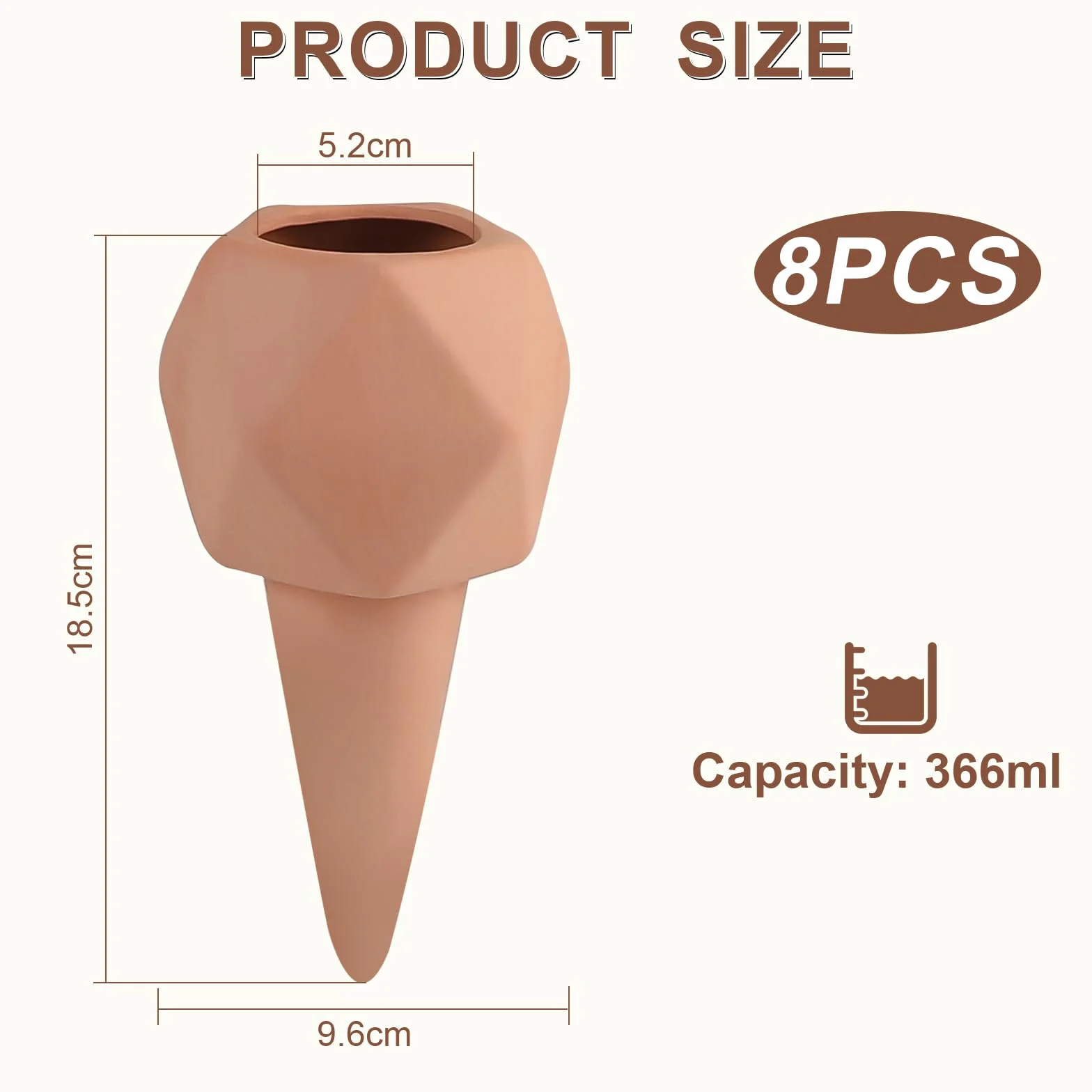 EXLECO Oyas Arrosage Automatique 8×366ml Cône Polygonal Olla pour Plantes Intérieur Jardin