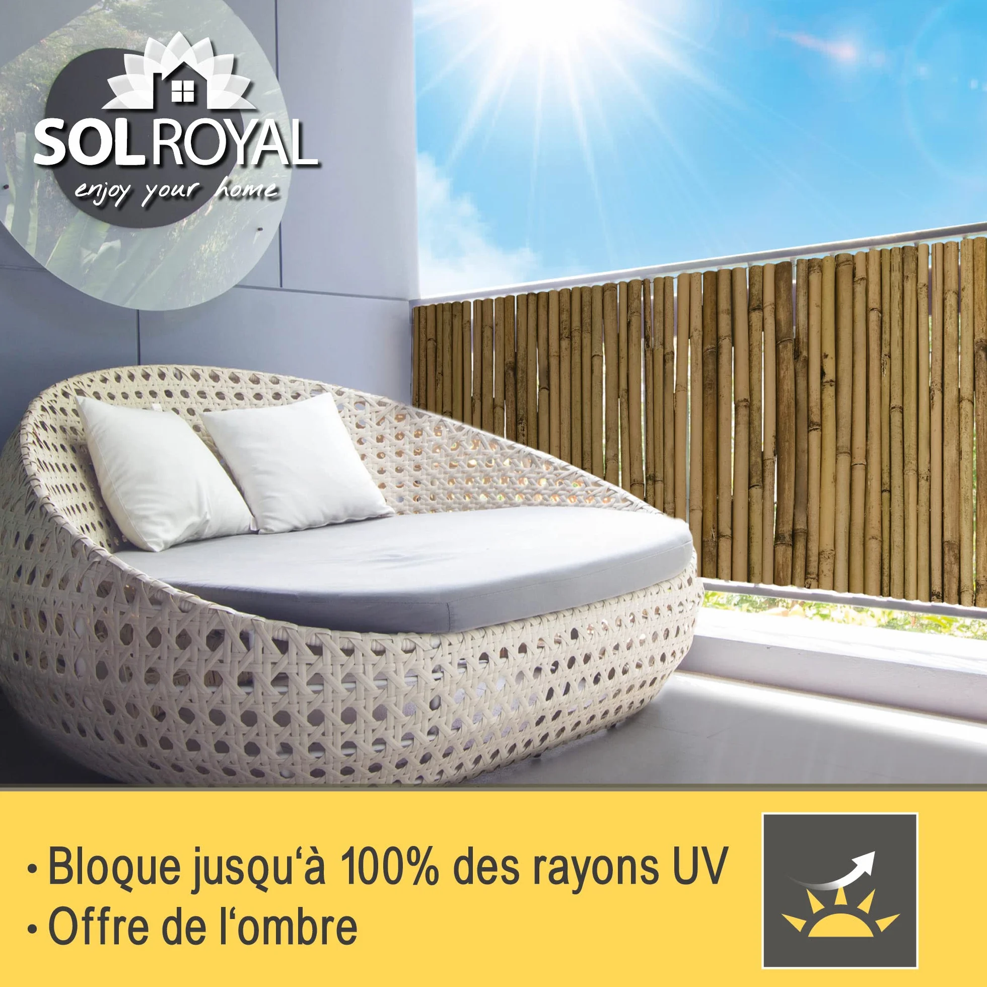 Sol Vision B38 180x250 cm FSC Brise Vue Balcon Jardin Pare Soleil Naturel Robuste