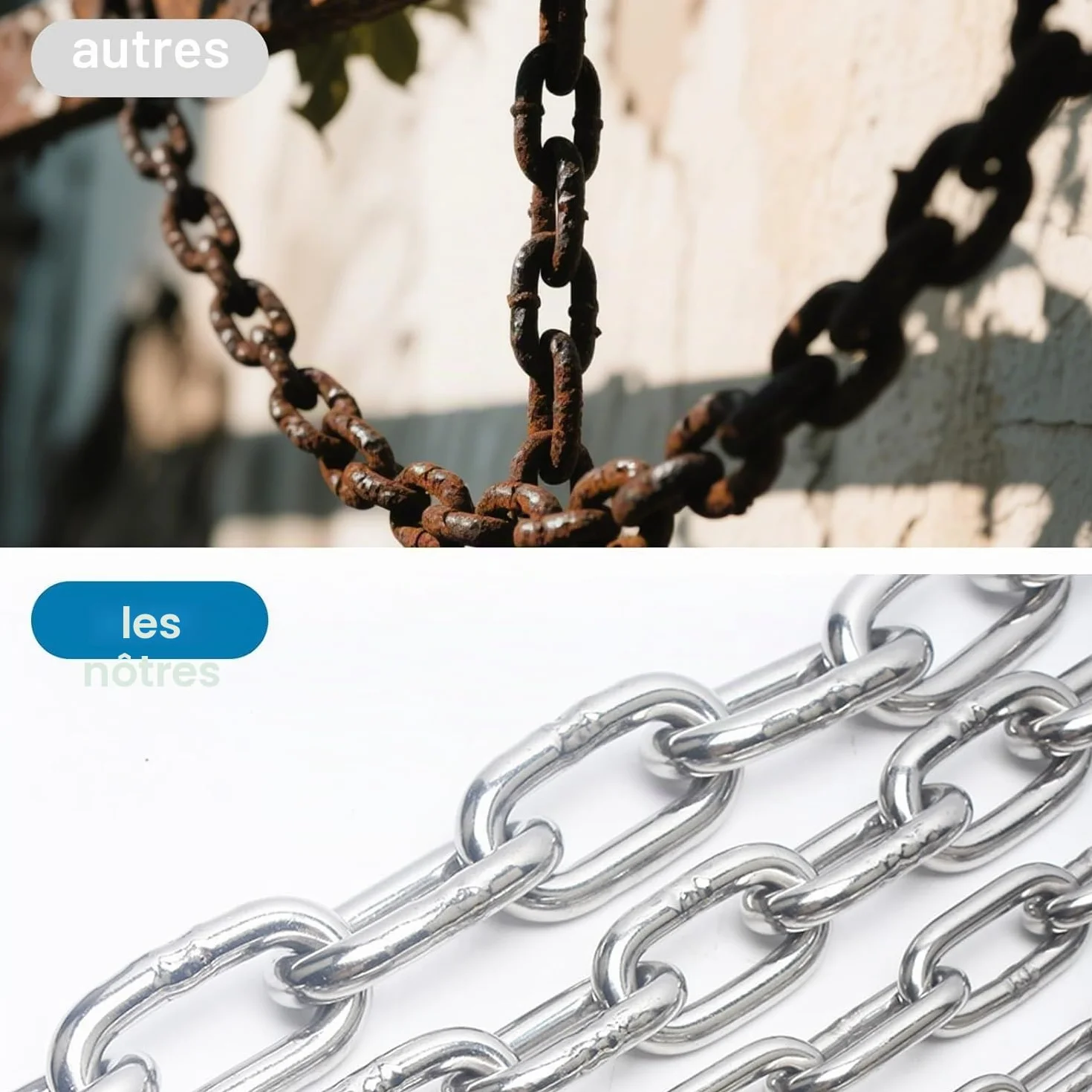 Chaîne Acier Inoxydable 2 m avec 2 Mousquetons 3 mm | Chaine acier haute résistance pour chaine cadenas, vélos, motos, portails, animaux et chaine chien