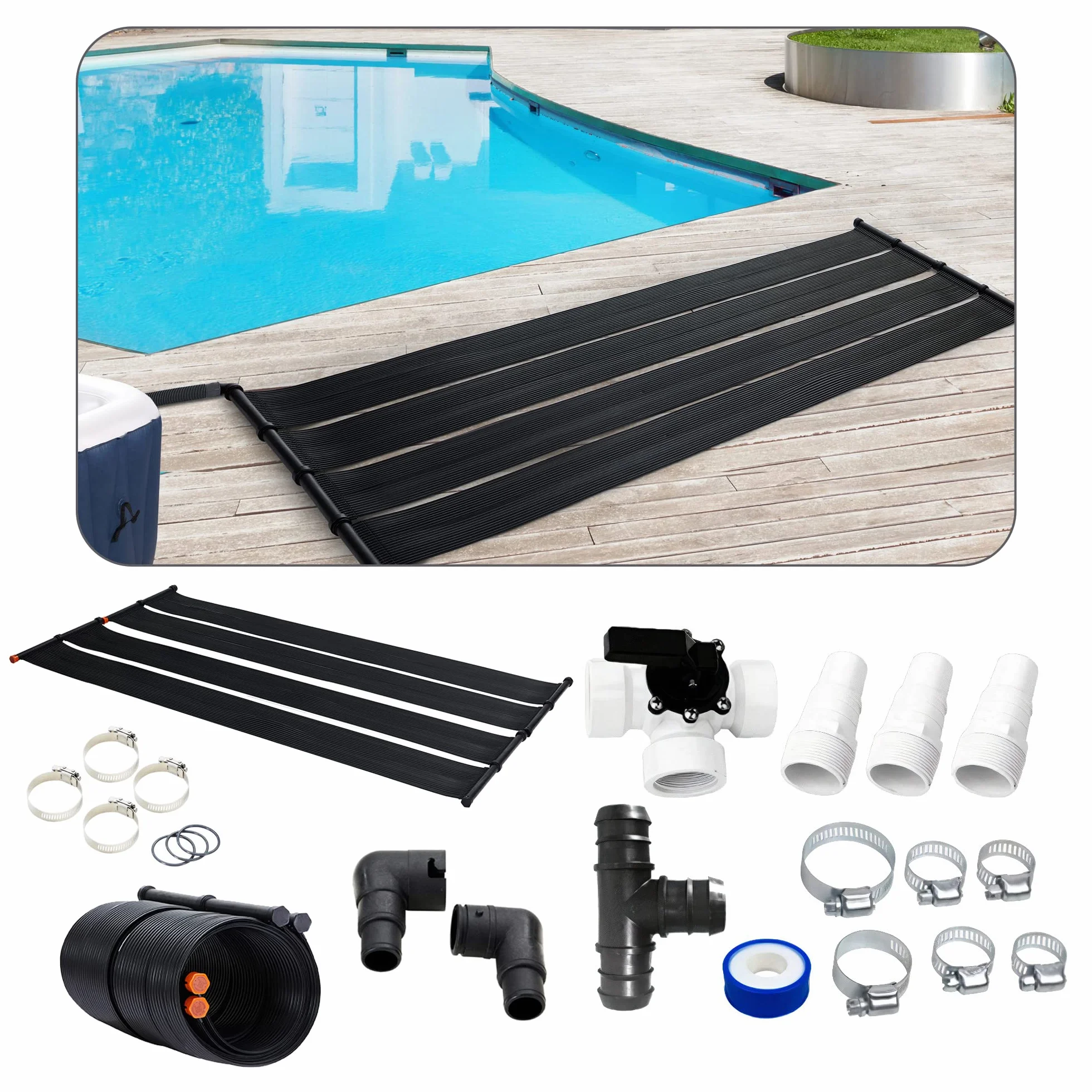 AREBOS Chauffage Solaire Collecteur Piscine Kit 300x66 cm Noir UV Résistant Extensible