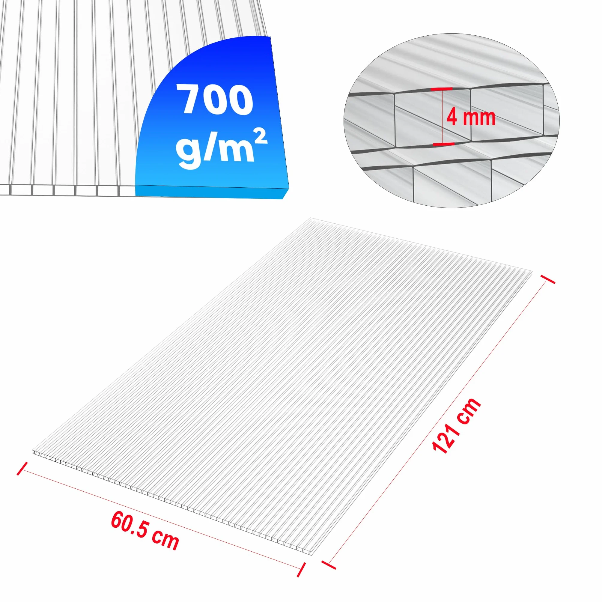 Lot de 14 plaques alvéolaires en polycarbonate 10,25 m² pour serre résistantes aux UV et aux chocs transparent