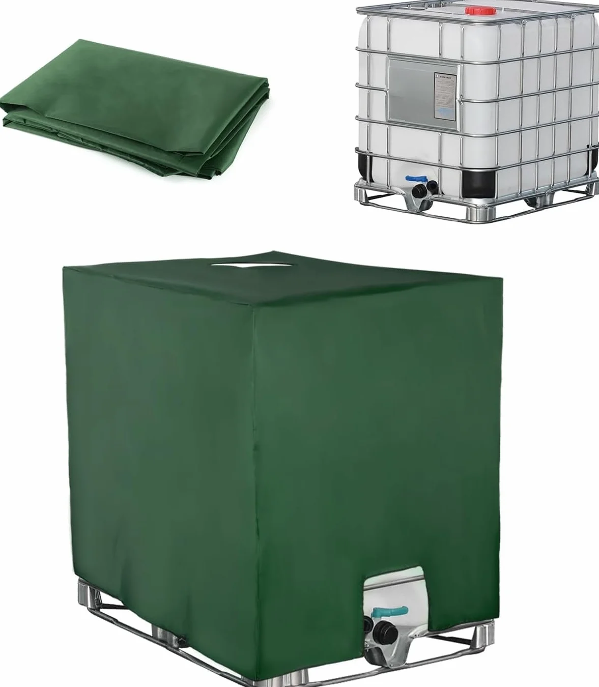 Bâche pour Cuve IBC 1000L, Anti-UV Anti-poussière, Protection Réservoir Eau, 116 x 100 x 120 cm, Vert