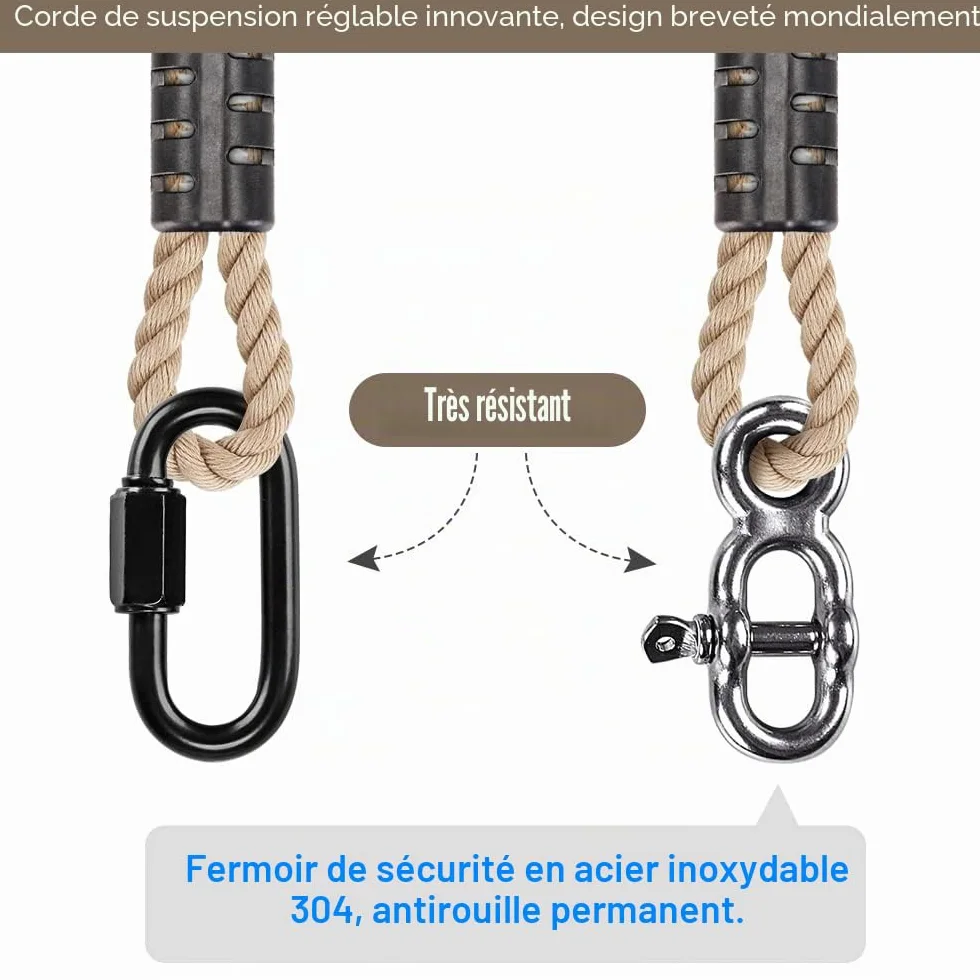 SELEWARE Kit de suspension pour balancelle d'arbre, corde réglable 101,6 cm beige