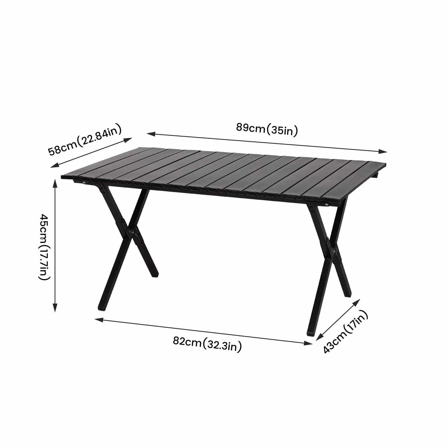 Table de Camping Pliable 89 x 58 cm avec Sac de Transport, Noir, pour 4-6 Personnes