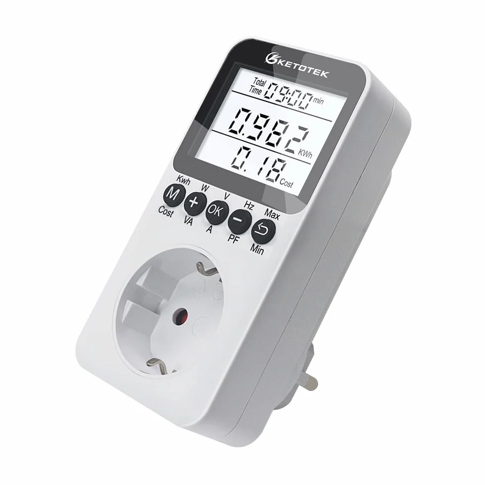 KETOTEK Wattmetre Prise, Compteurs D'énergie, Mesure Consommation Electrique, Compteur Electrique avec Écran LCD Rétroéclairé Surcharges de Protection 3680W